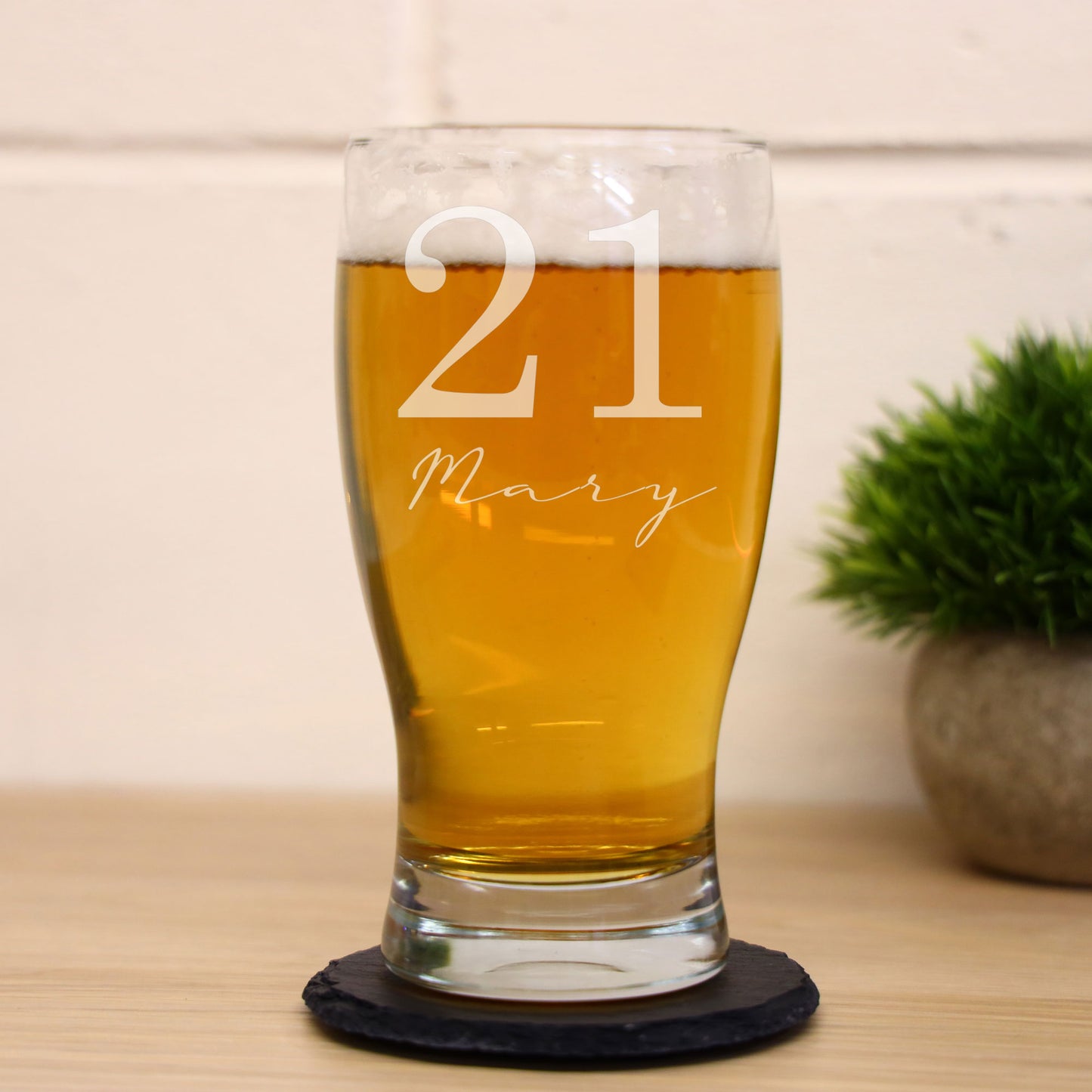 Engraved Age & Name Pint Glass & Coaster Set – Personalised Birthday Gift