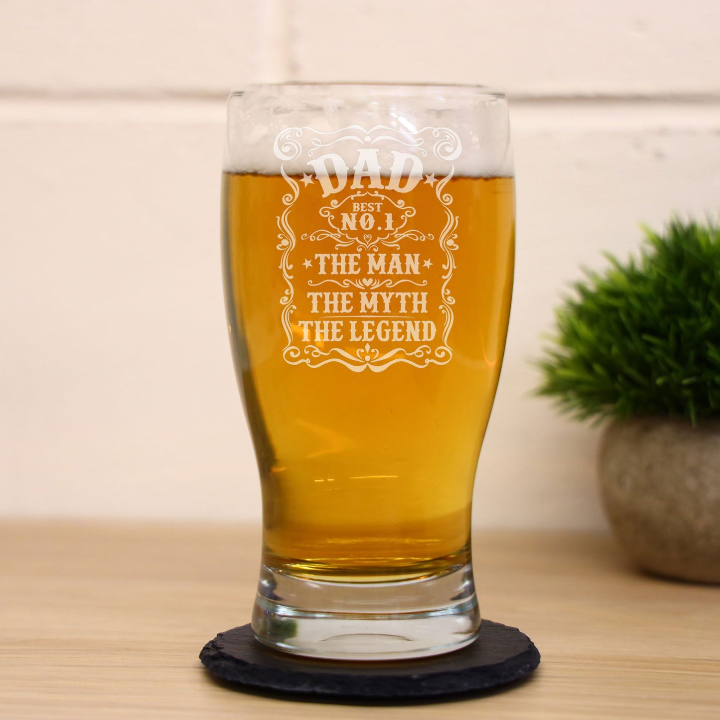 Dad The Man The Myth The Legend Laser engraved beer Glass and/or Coaster Set - Always Looking Good -