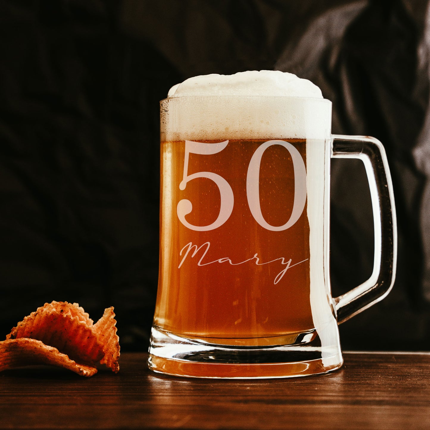 Personalised Beer Stein Glass & Coaster – Engraved with Age & Name Gift Set
