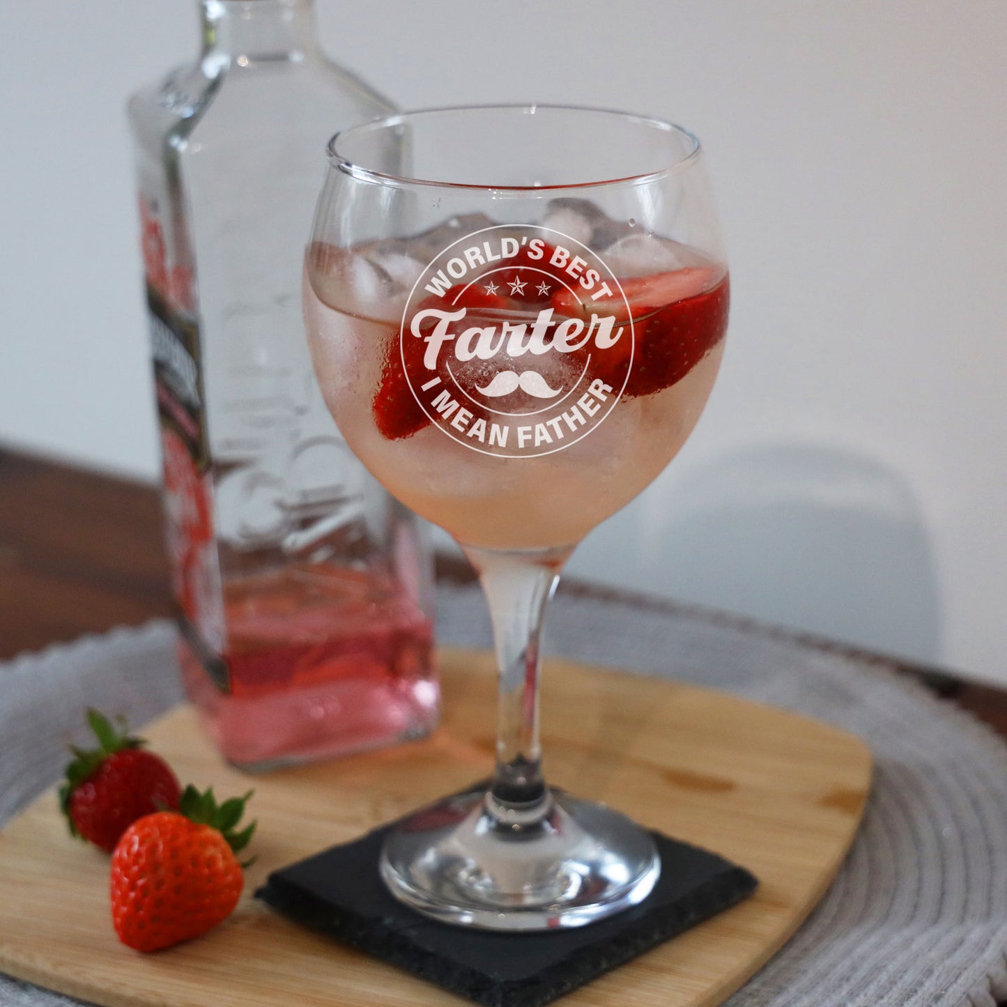 Personalised Goblet Gin Glass & Slate Coaster Set Gift for Dad