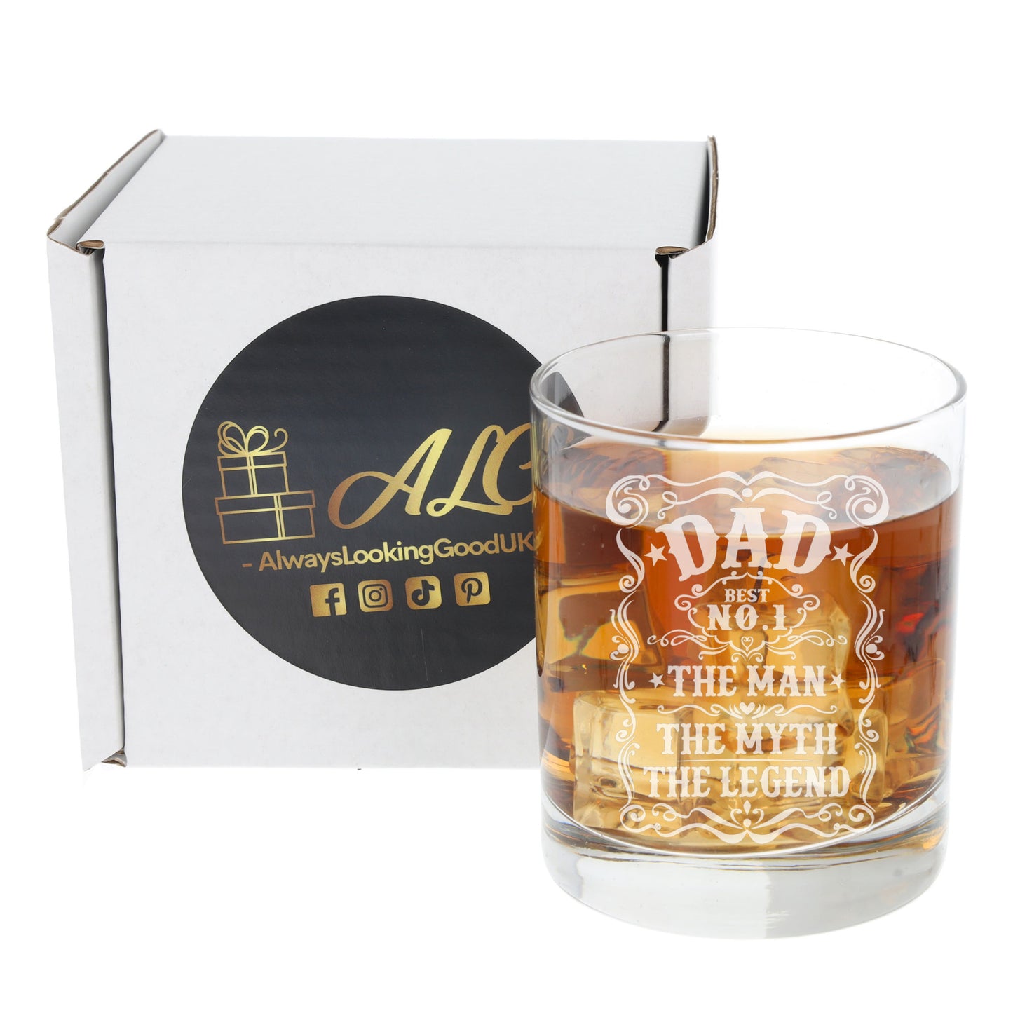 Dad The Man The Myth The Legend Engraved Whisky Glass and/or Coaster Set - Always Looking Good -