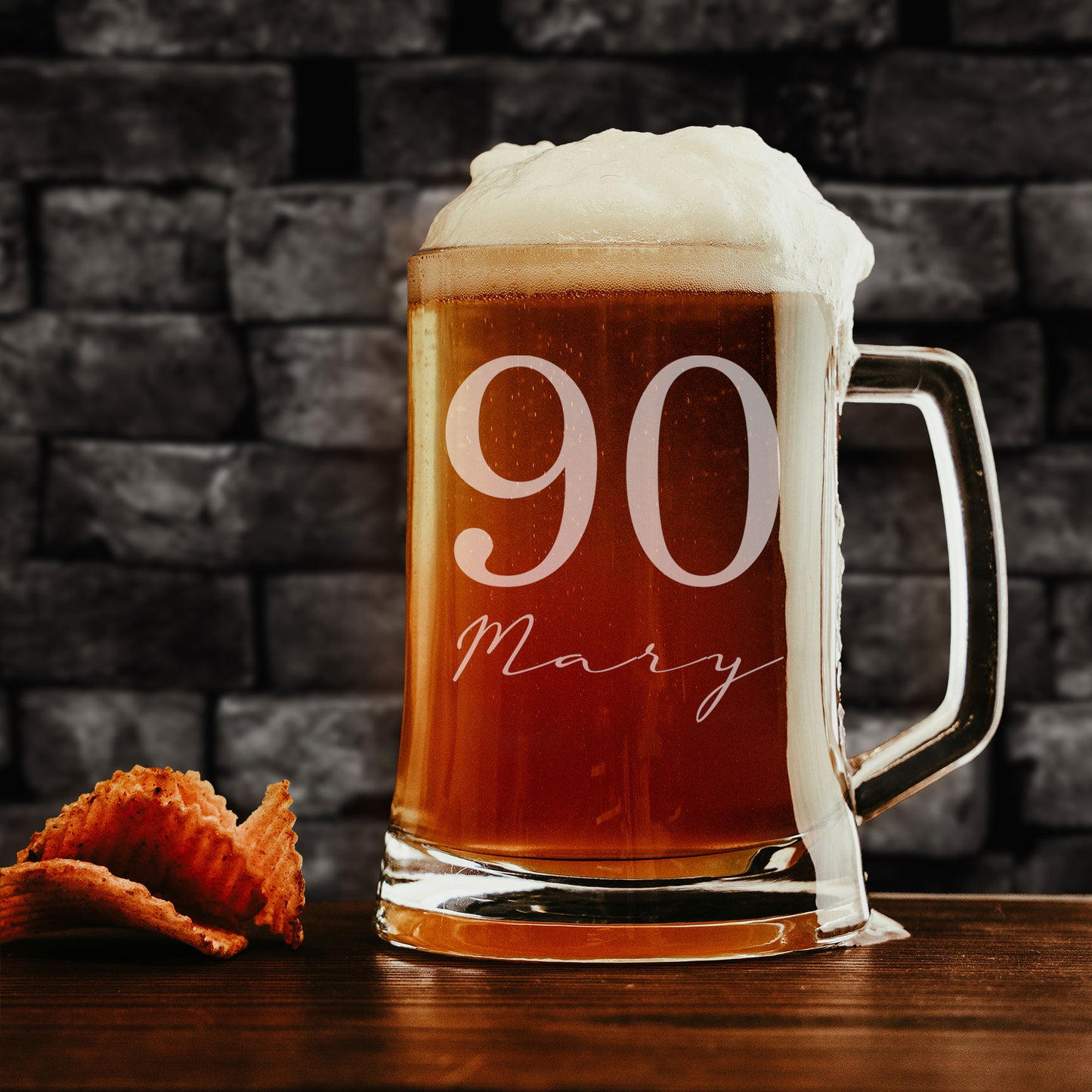 Name and Age Signature Font Engraved Beer Stein – Personalised Birthday Gift