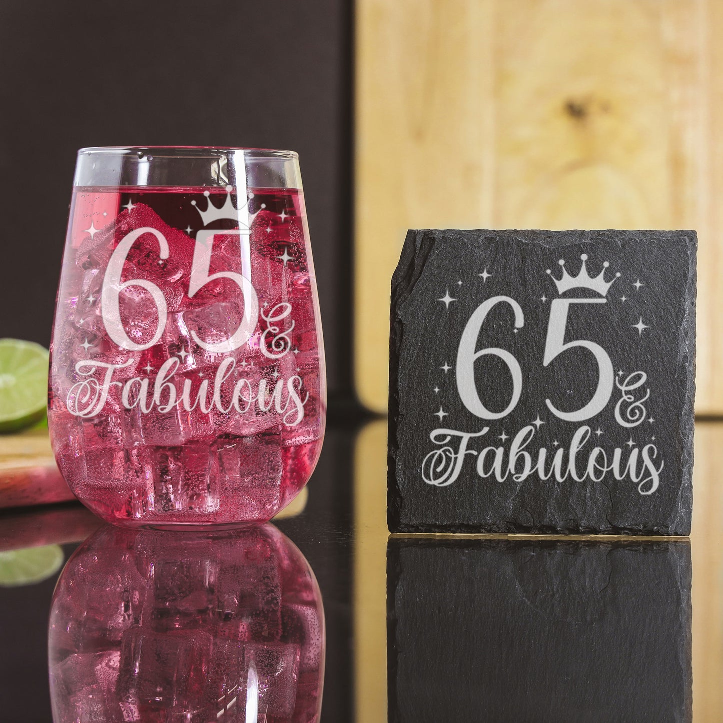 AGE & Fabulous Gifts - Engraved Gin Glass & Coaster For Birthday (18-100)