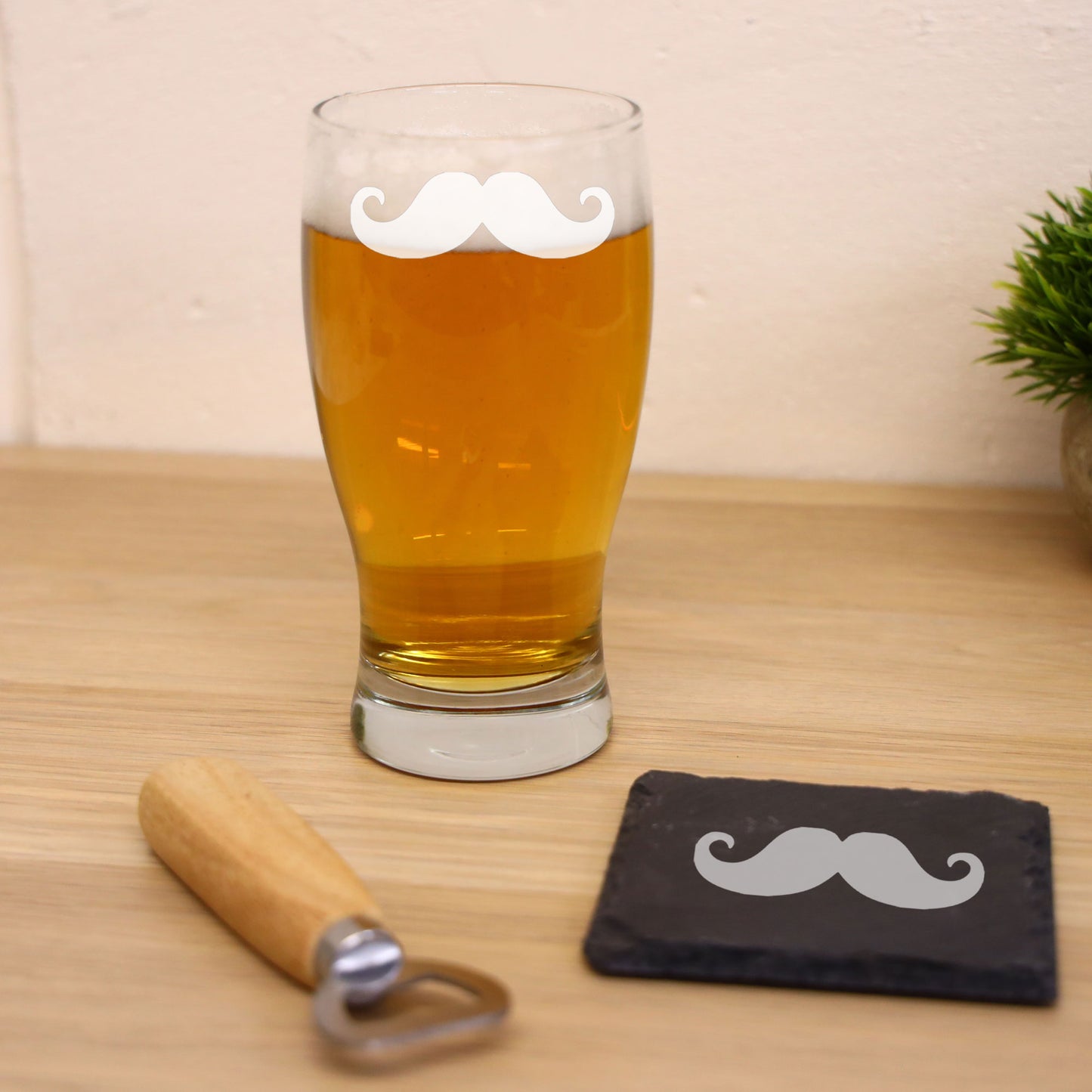 Moustache Engraved Pint Glass and/or Coaster Set - Always Looking Good - Glass & Square Coaster Set