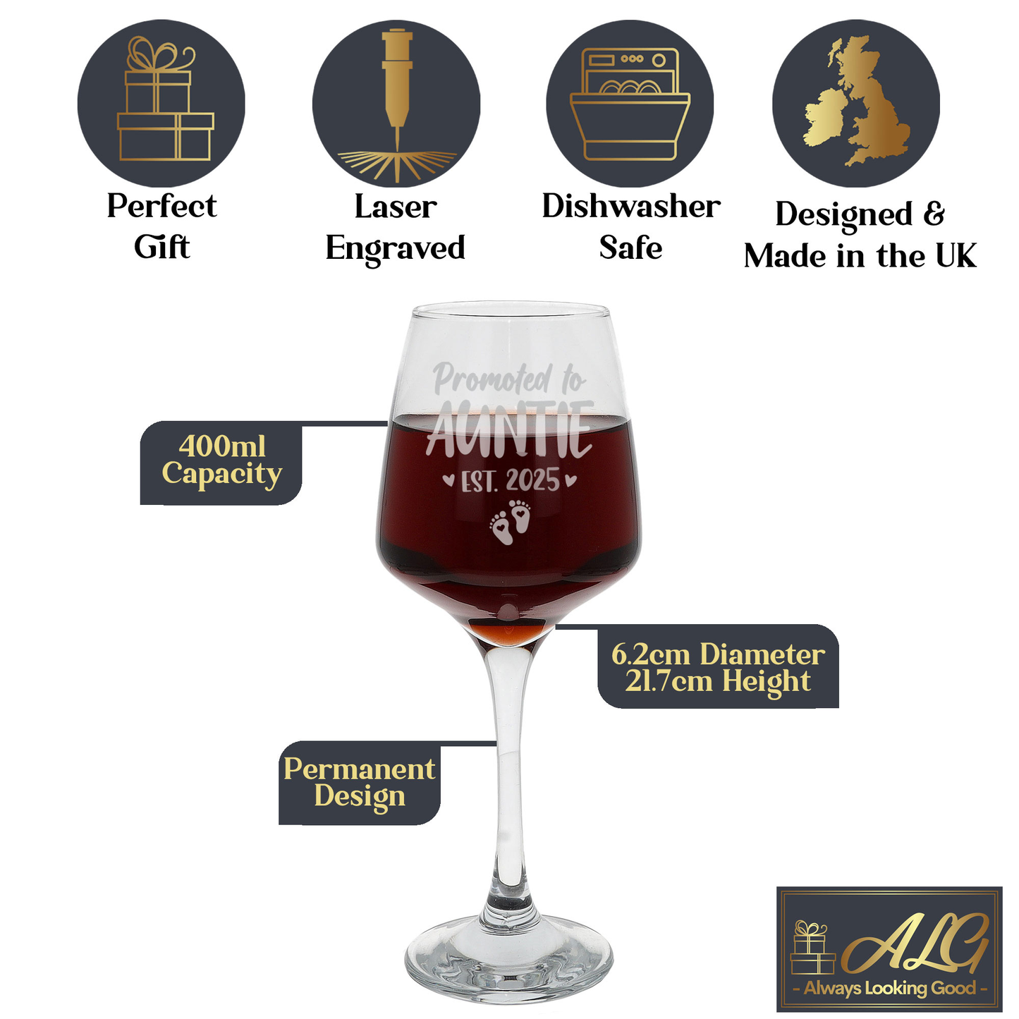 Pregnancy Announcement Gift - “Promoted To...” Engraved Wine Glass