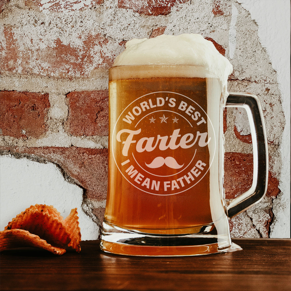 Best Farter I Mean Father Circle Design Engraved Beer Stein – Funny Gift for Dad
