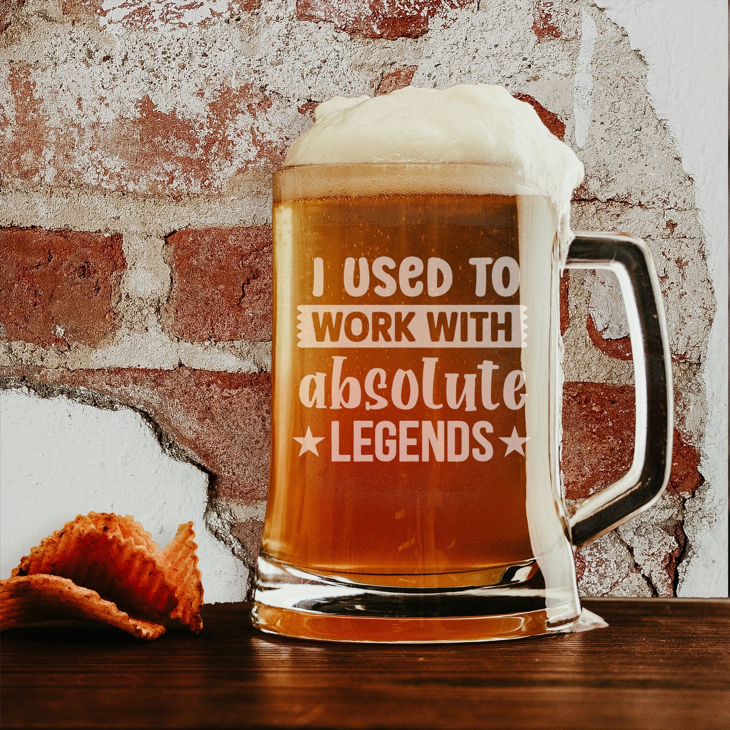 Engraved I Used to Work with Absolute Legends Beer Stein Glass & Slate Coaster