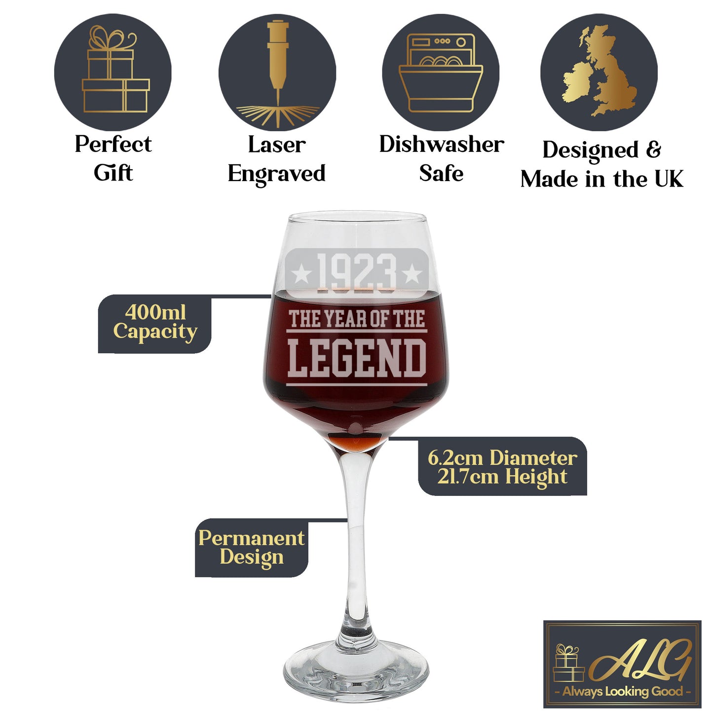 ANY Birthday Year Of The Legend Engraved Personalised Birthday Wine Glass & Coaster - Always Looking Good -