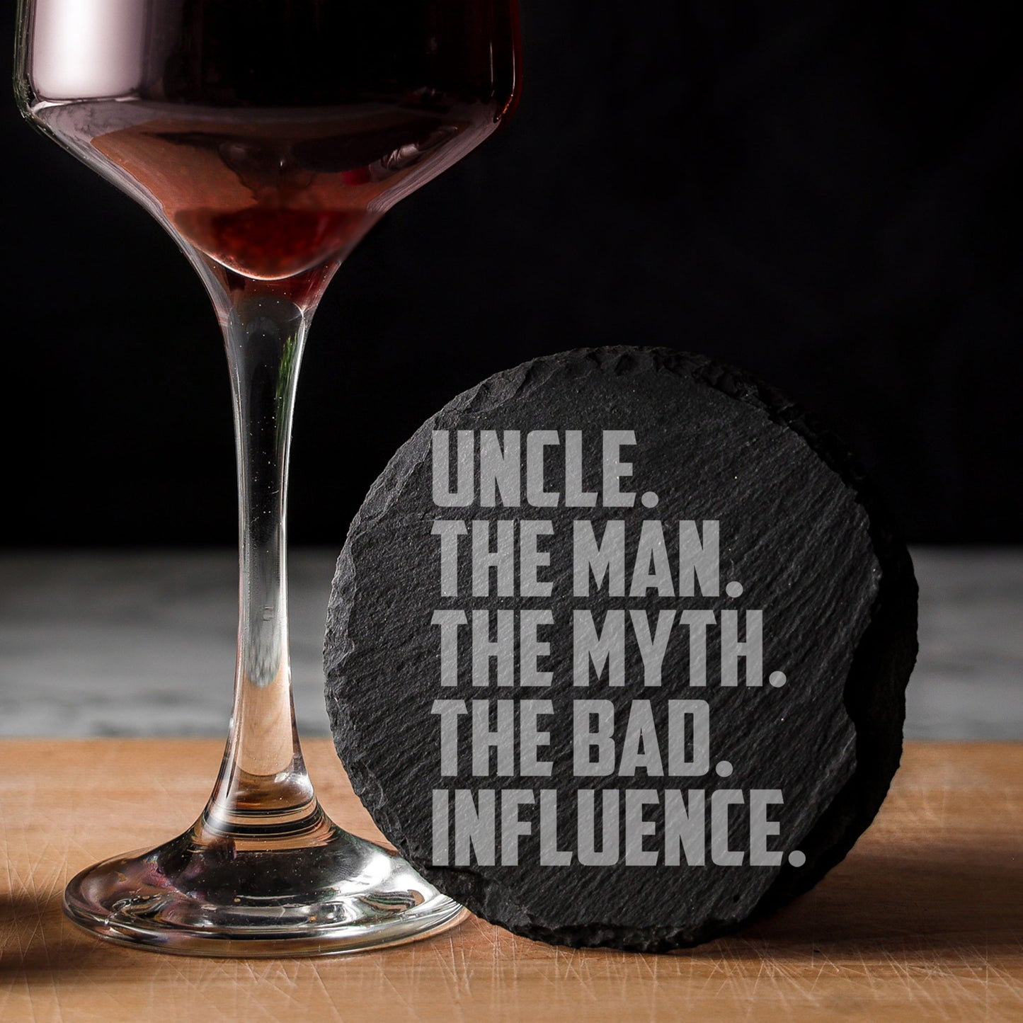 Uncle, The Man, The Myth, The Bad Influence Engraved Beer Glass and/or Coaster Set - Always Looking Good -