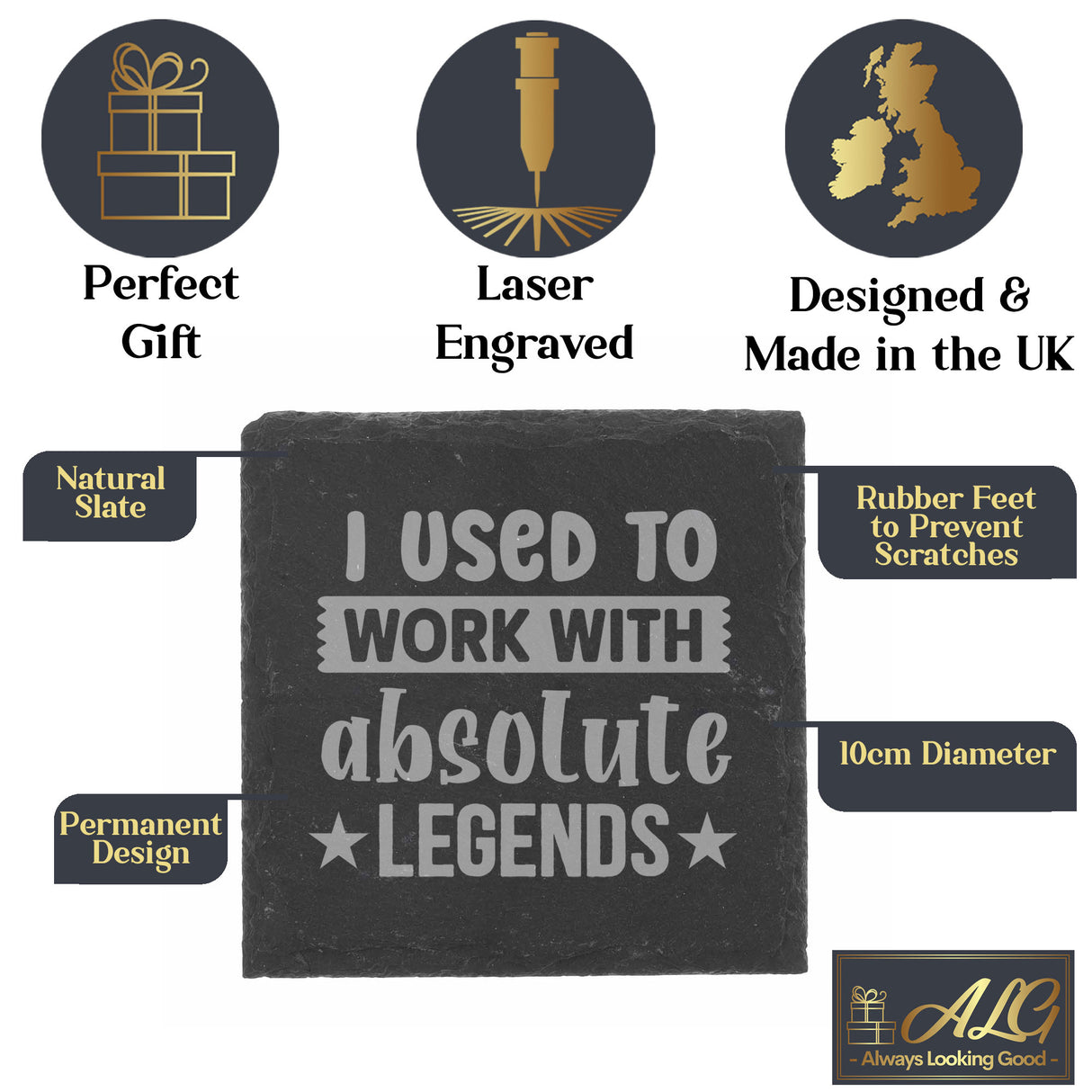 I Used to Work With Absolute Legends Engraved Whisky Glass & Slate Coaster Gift