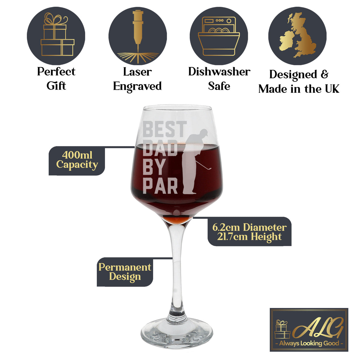 dad golf gifts - Best Dad By Par Engraved Wine Glass and/or Coaster Set - Always Looking Good - - Always Looking Good -