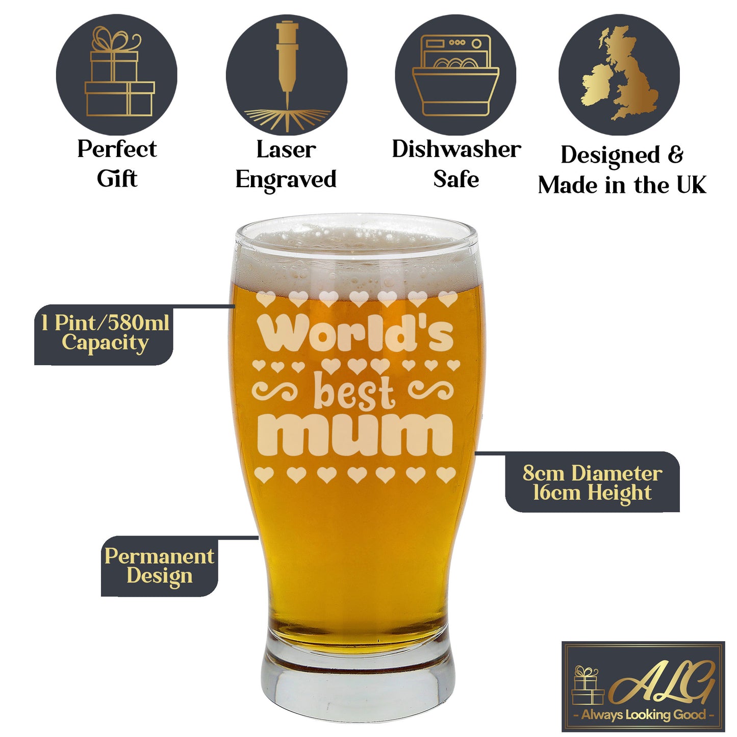Worlds Best Mum Engraved Beer Glass and/or Coaster Set - Always Looking Good -