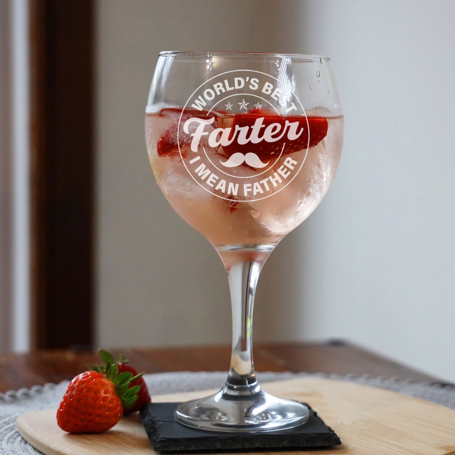 Personalised Goblet Gin Glass & Slate Coaster Set Gift for Dad