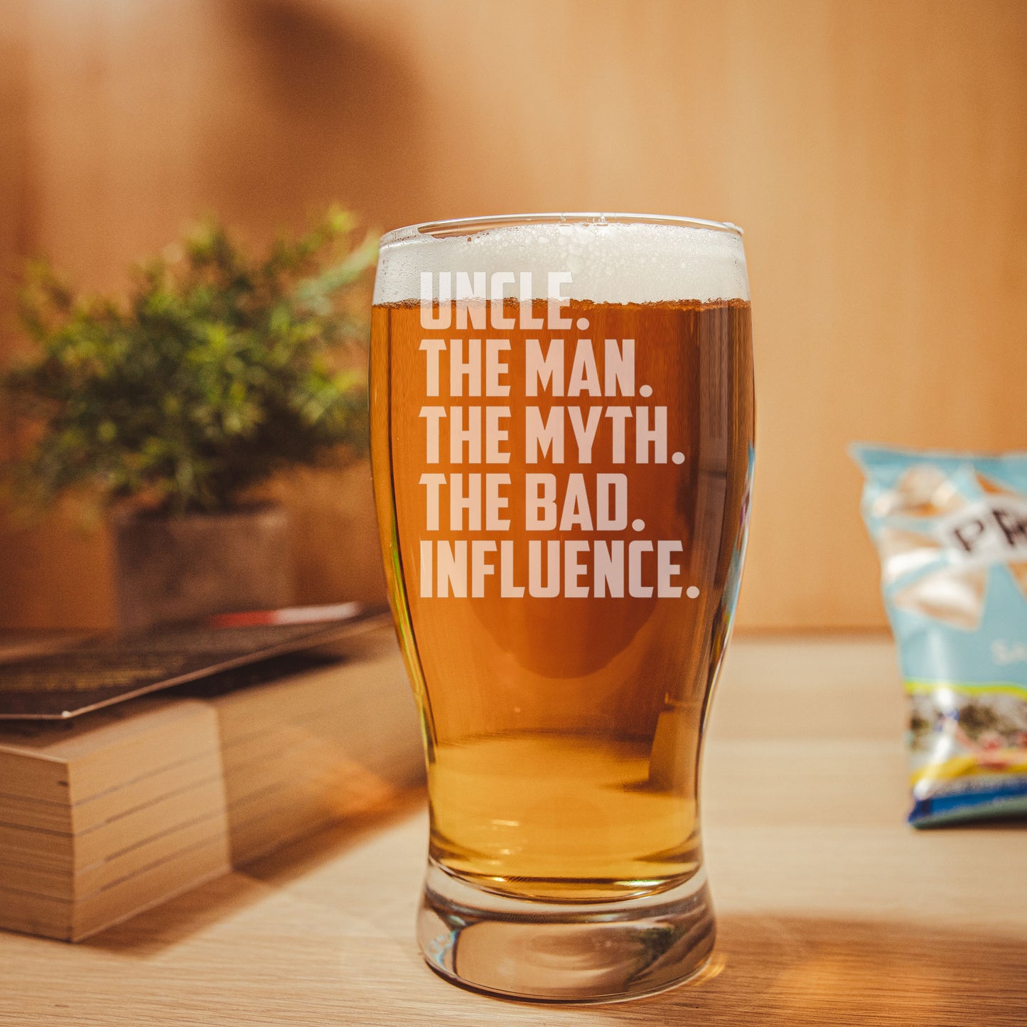 Uncle, The Man, The Myth, The Bad Influence Engraved Beer Glass and/or Coaster Gift For Uncle - Always Looking Good -
