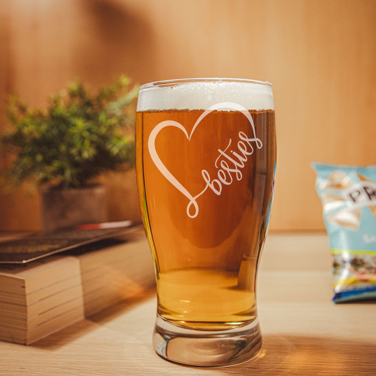 Besties Engraved Beer Pint Glass and/or Coaster Set - Always Looking Good -