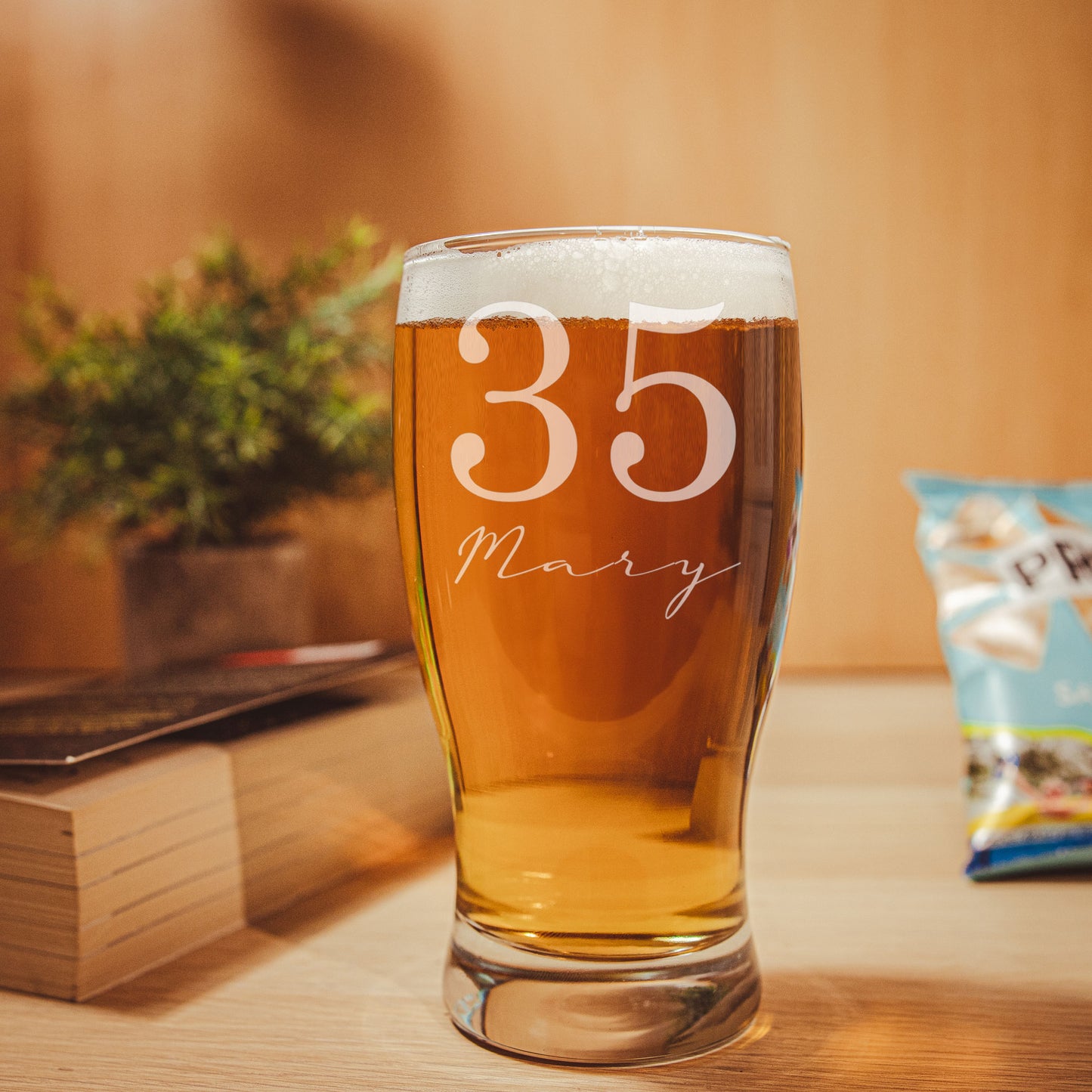 Engraved Age & Name Pint Glass & Coaster Set – Personalised Birthday Gift