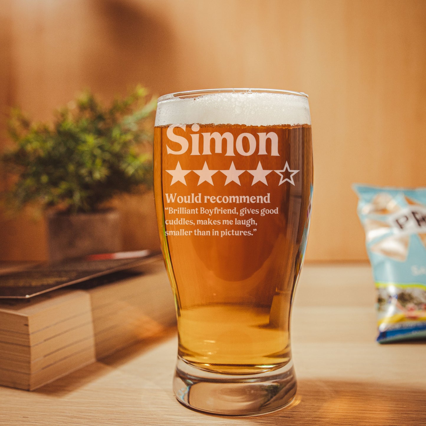 Personalised Novelty 5 Star Review Engraved Pint Glass and/or Coaster Set - Always Looking Good -