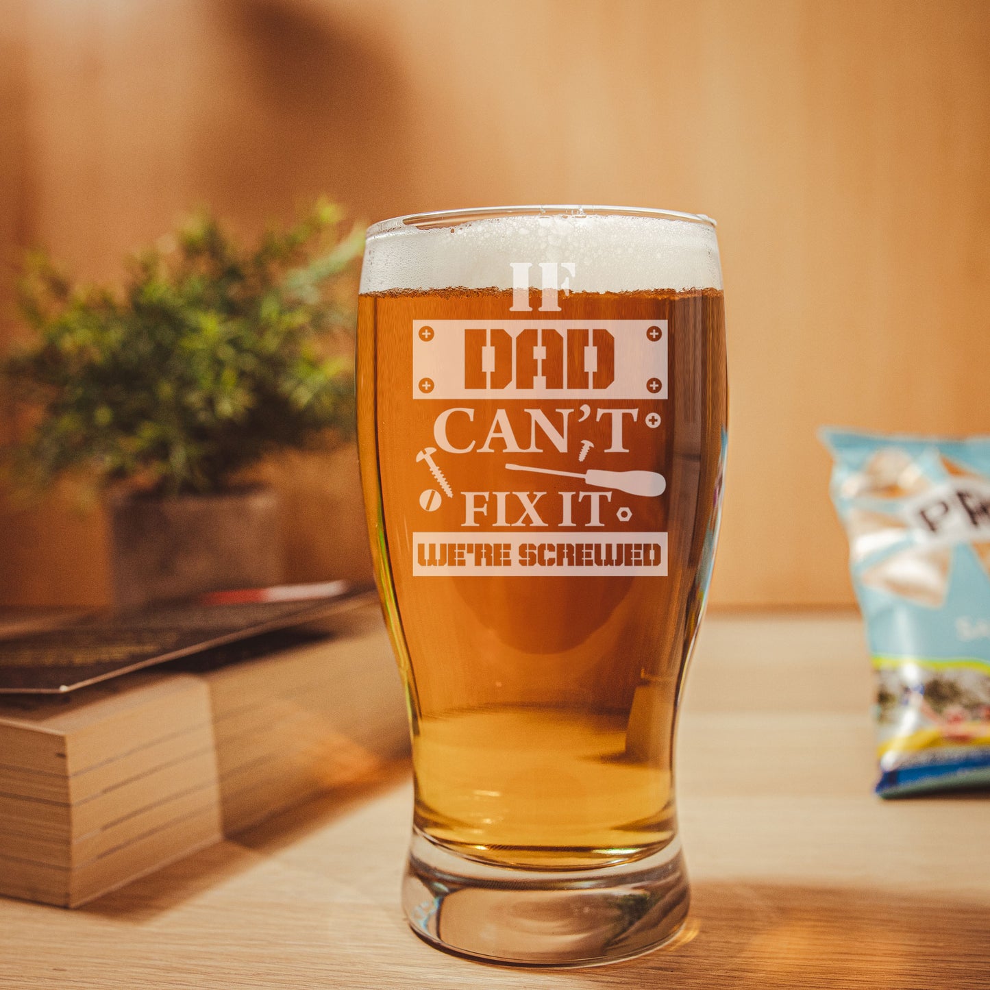 Engraved "If Dad/Grandad etc Can't Fix It We're Screwed" Beer Glass and/or Coaster Set - Always Looking Good -