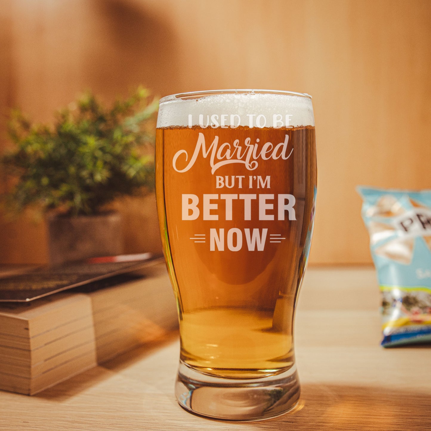 I Used To Be Married But I'm Better Now Engraved Pint Glass - Always Looking Good -