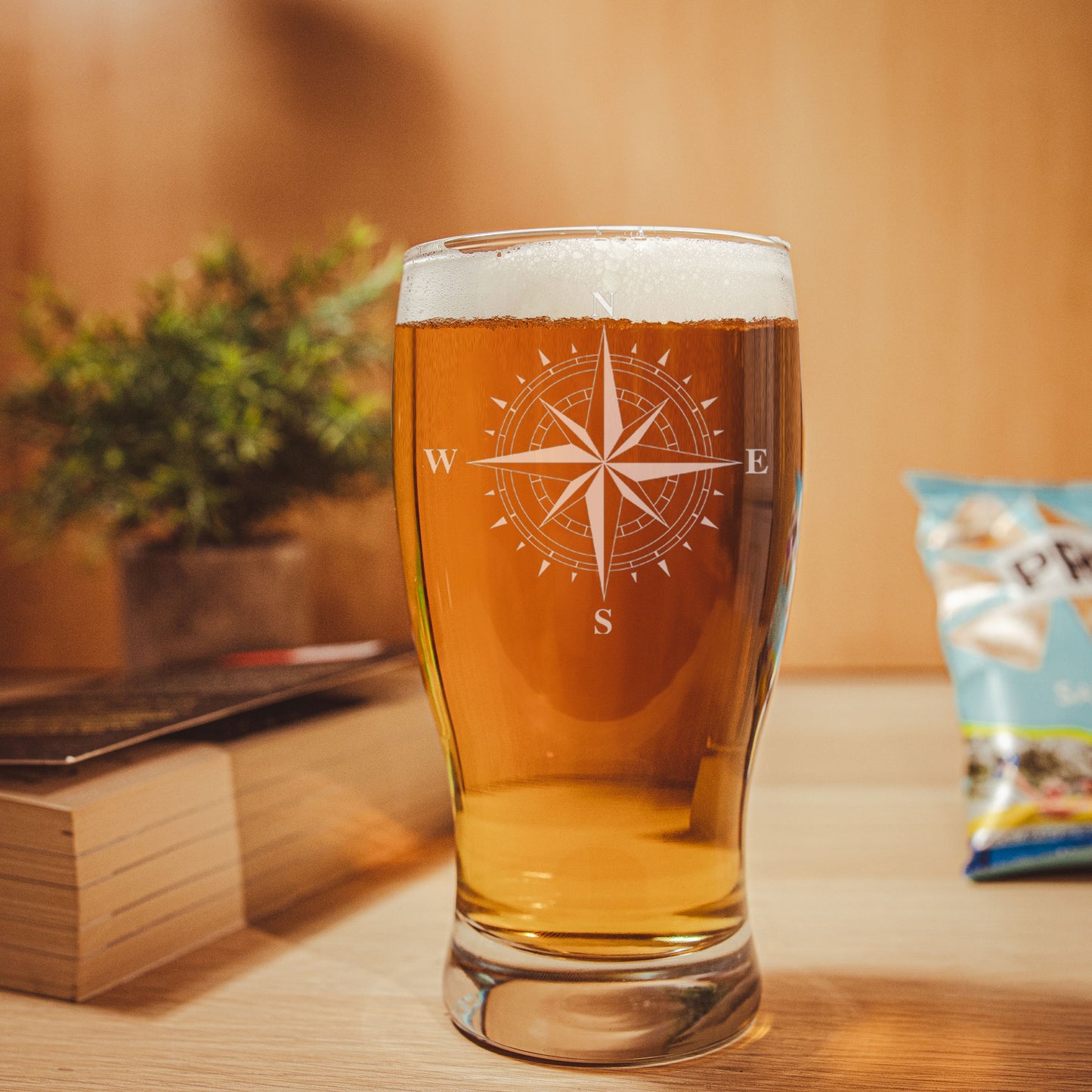 Compass Engraved Beer Pint Glass and/or Coaster Set - Always Looking Good - laser engraved beer glass