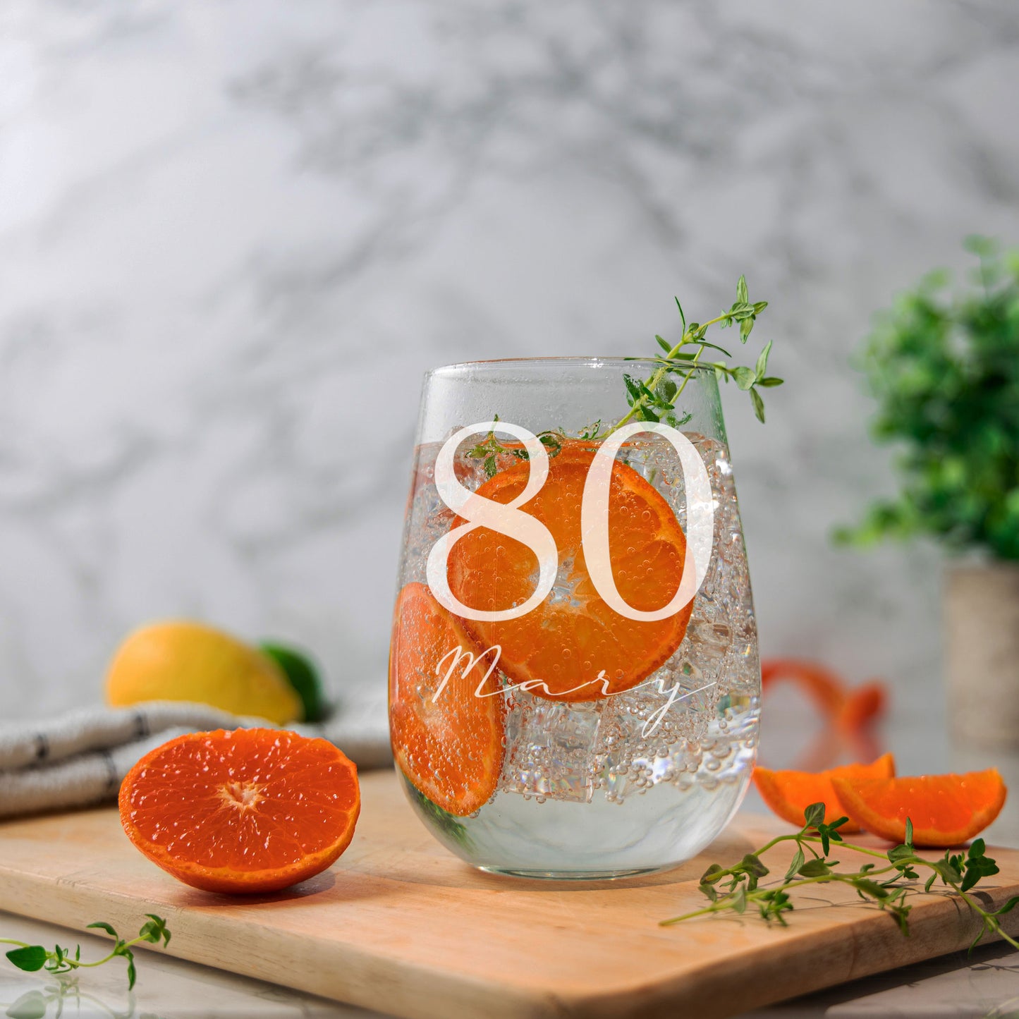 Personalised Engraved Name and Age Stemless Gin Glass – Birthday Gift