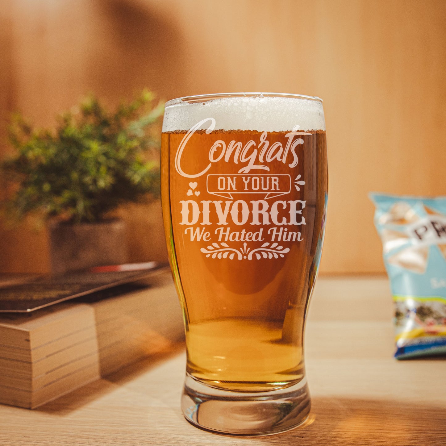 Congrats On Your Divorce We Hated Him Engraved Pint Glass - Always Looking Good -