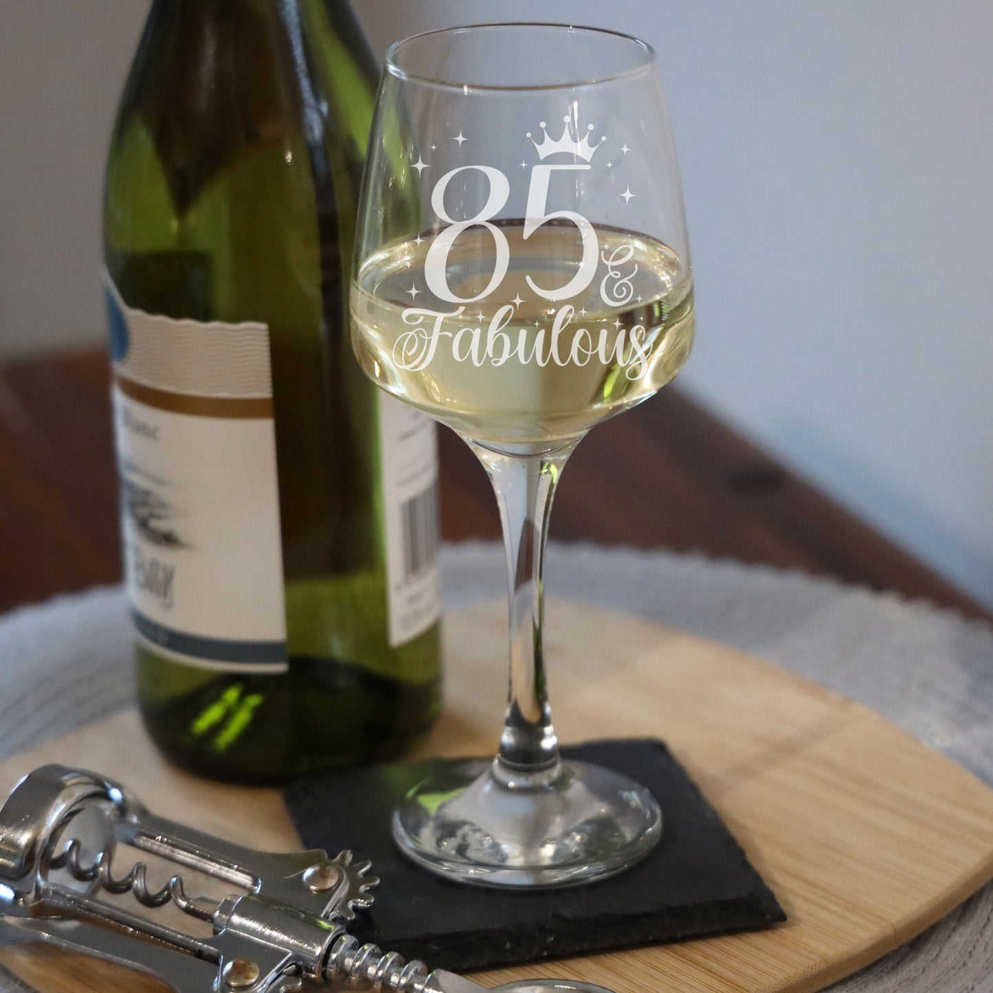 AGE & Fabulous Wine Glass For Birthday With Engraved Age (18-100) & Coaster