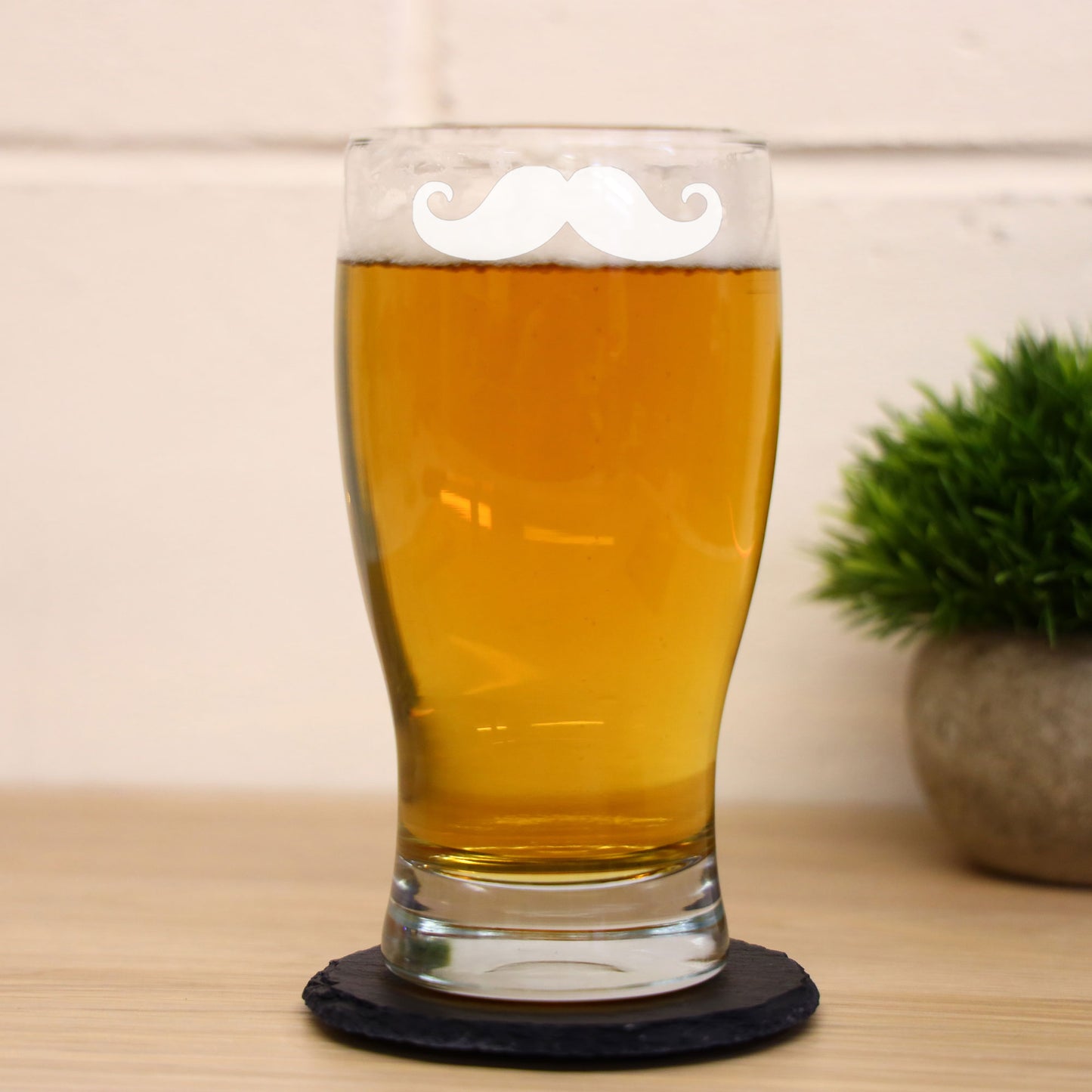 Moustache Engraved Beer Pint Glass and/or Coaster Set - Always Looking Good -