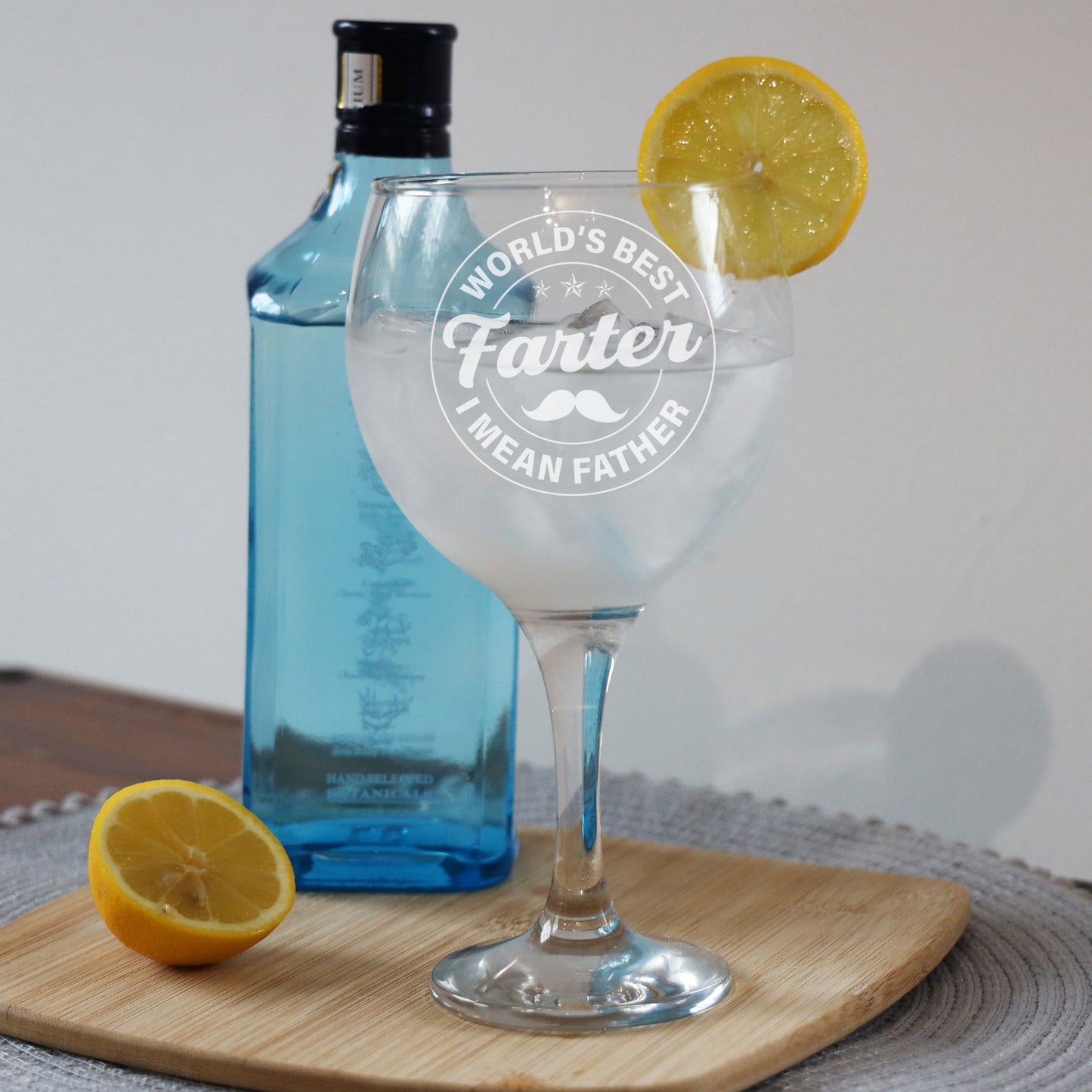 Personalised Goblet Gin Glass & Slate Coaster Set Gift for Dad