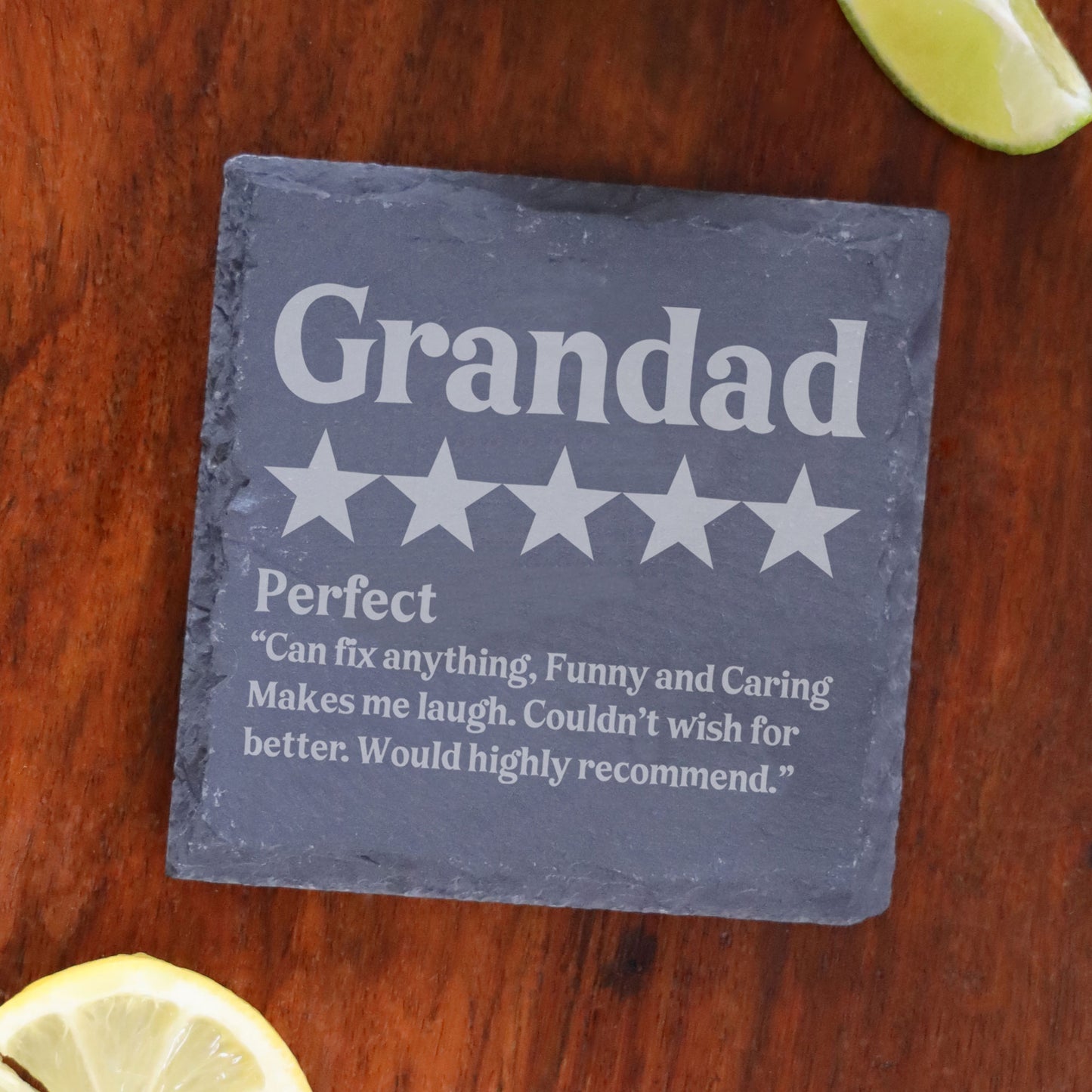 Personalised Novelty 5 Star Review Engraved Pint Glass and/or Coaster Set - Always Looking Good - Square Coaster On Its Own