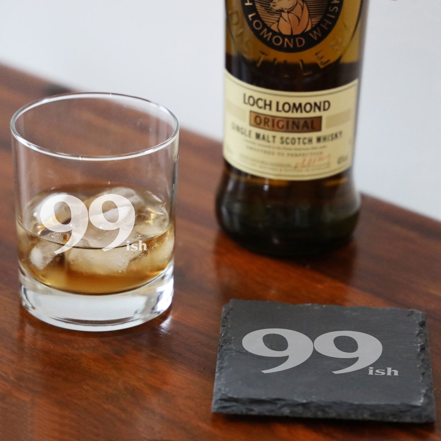 Milestone Birthday Gifts - “ish” Engraved Whisky Glass and/or Coaster Set