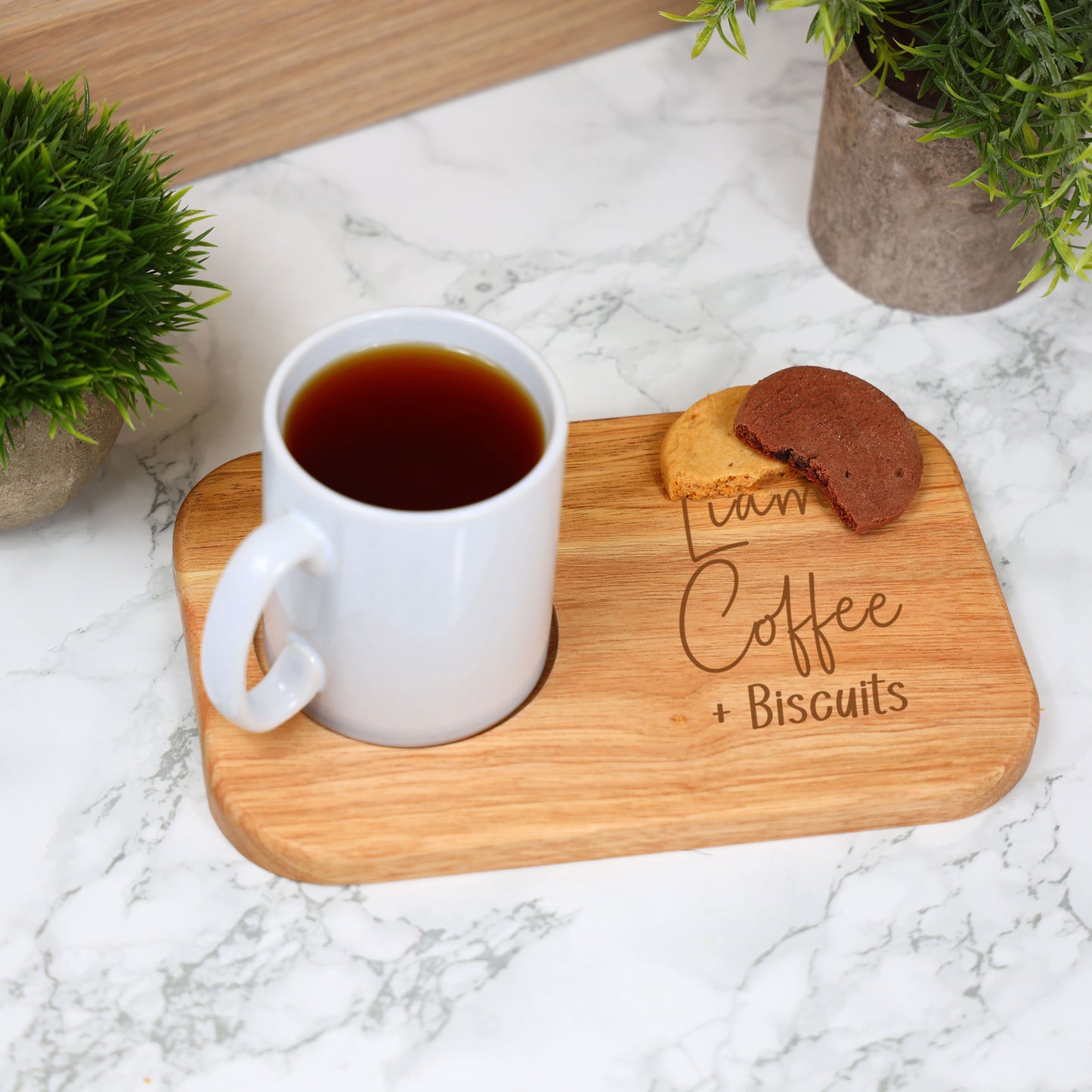 Personalised Coffee & Biscuit Engraved Board with Optional Mug and Message