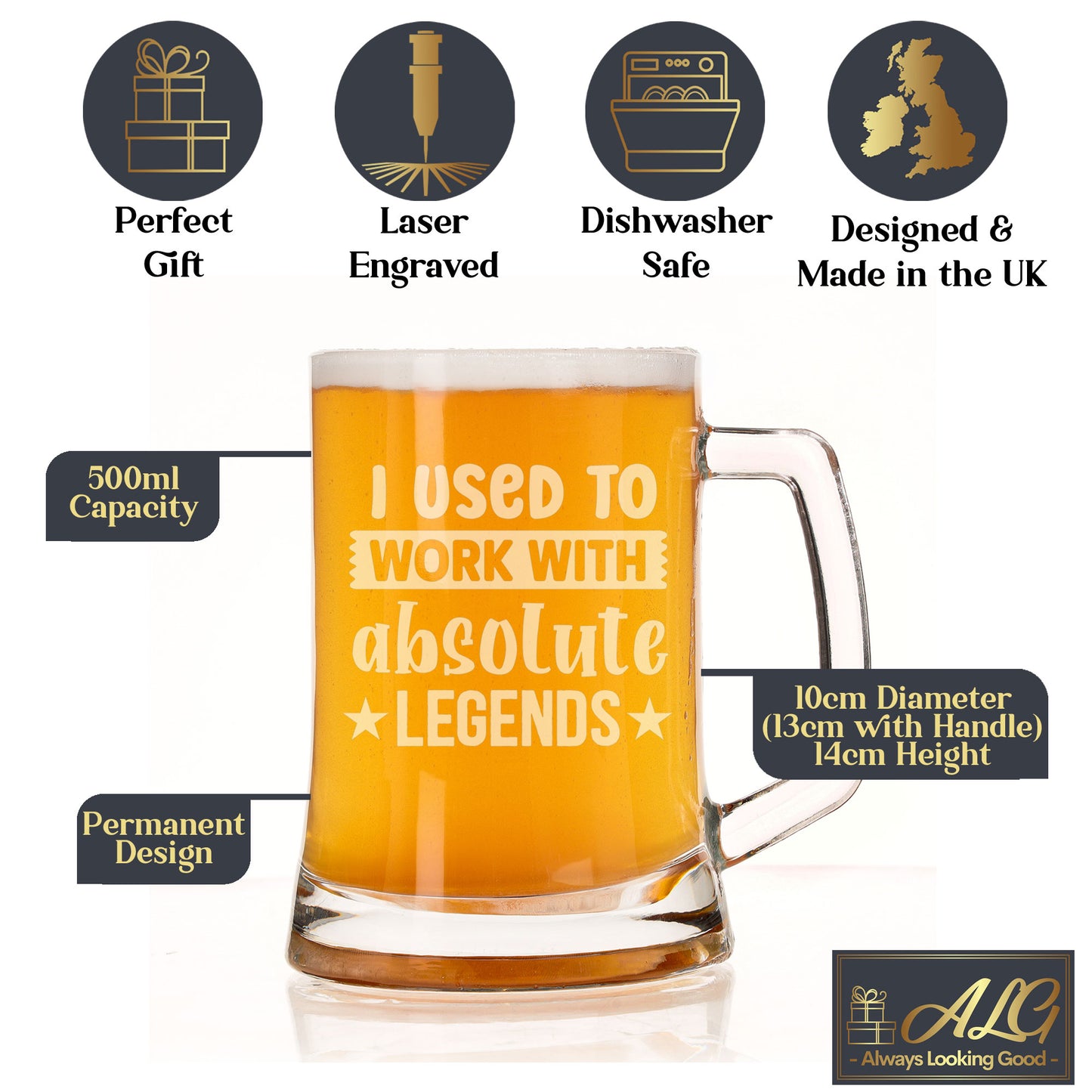 Engraved I Used to Work with Absolute Legends Beer Stein Glass & Slate Coaster
