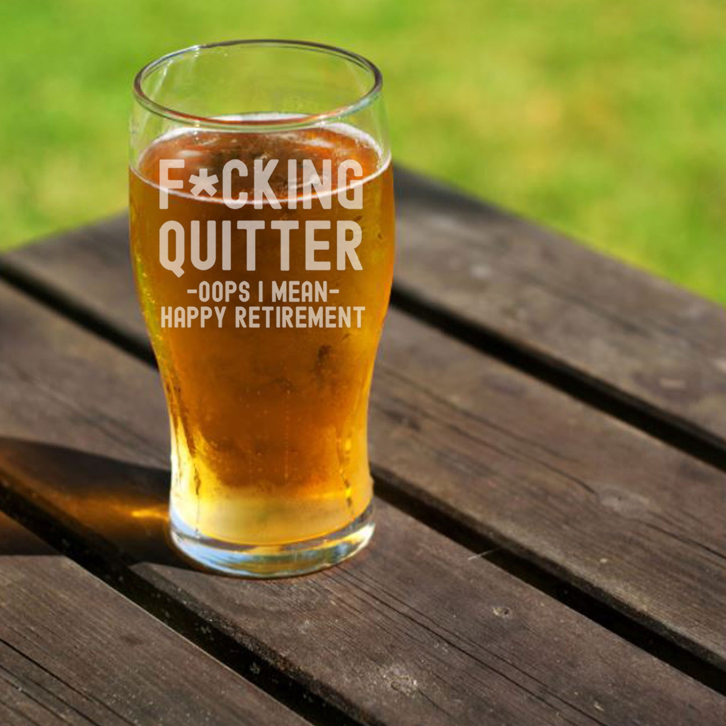 Engraved "F*cking Quitter, Oops I mean Happy Retirement" Beer Glass and/or Coaster Novelty Gift - Always Looking Good -