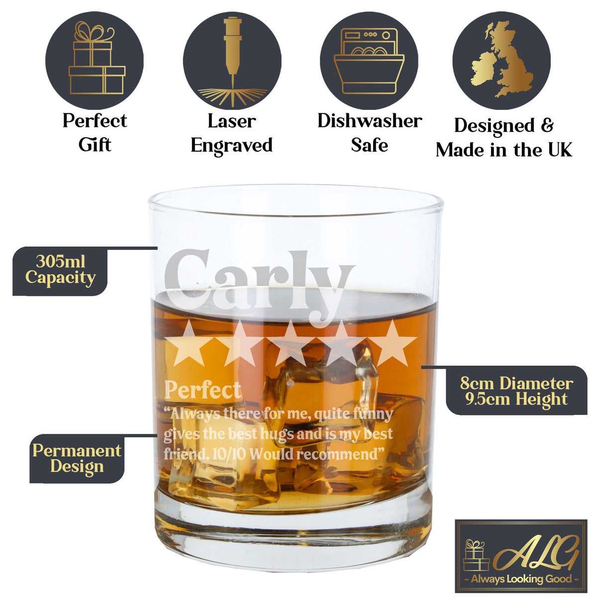 Personalised Review Engraved Whisky Tumbler Birthday Gift