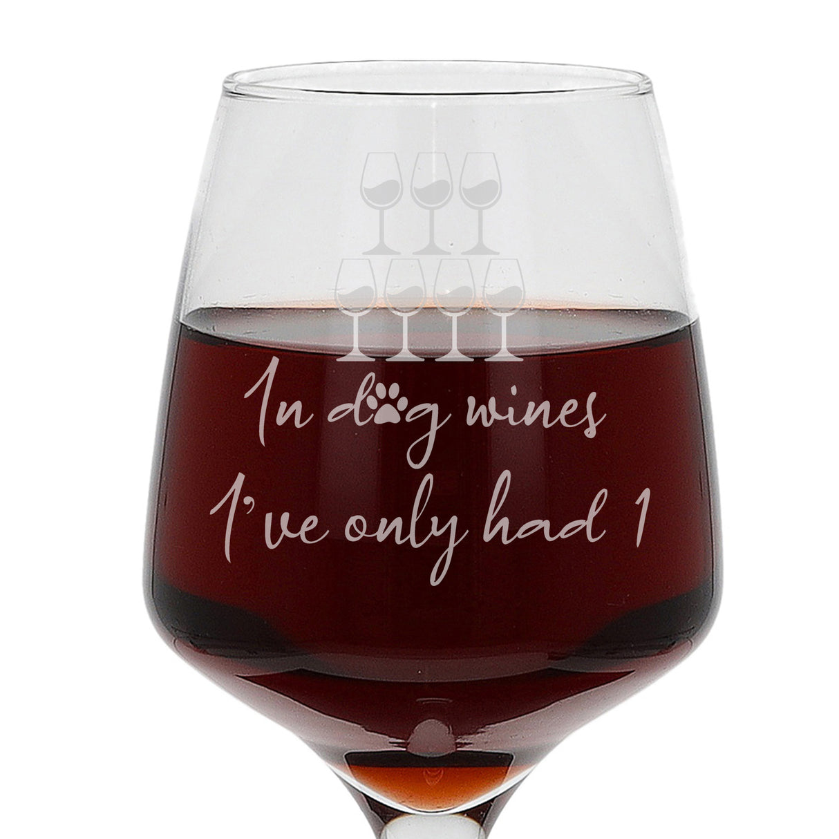 "In Dog Wines I've Only Had 1" Engraved Wine Glass Dog Gift