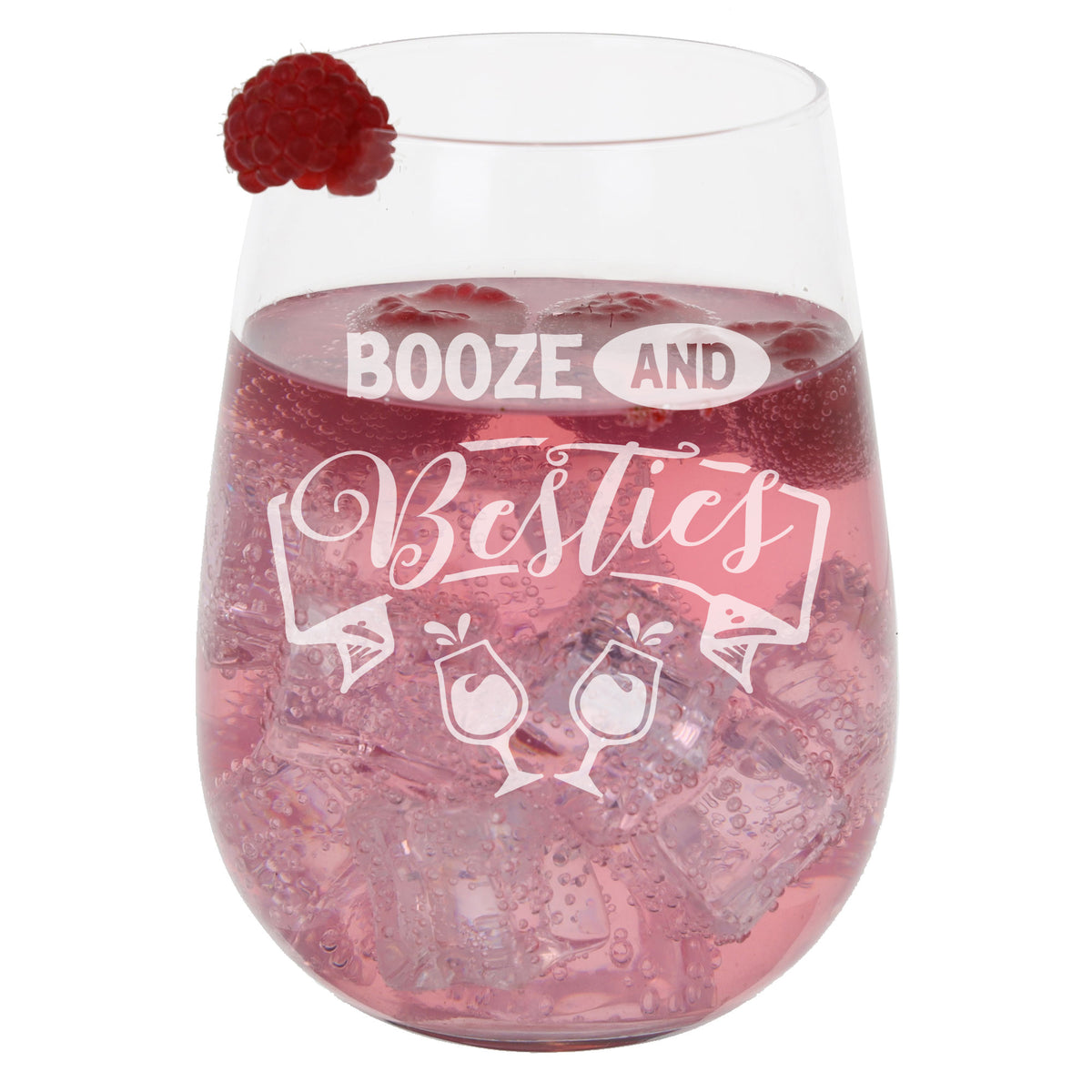 Booze and Besties Engraved Stemless Gin Glass Birthday Gift for Best Friend