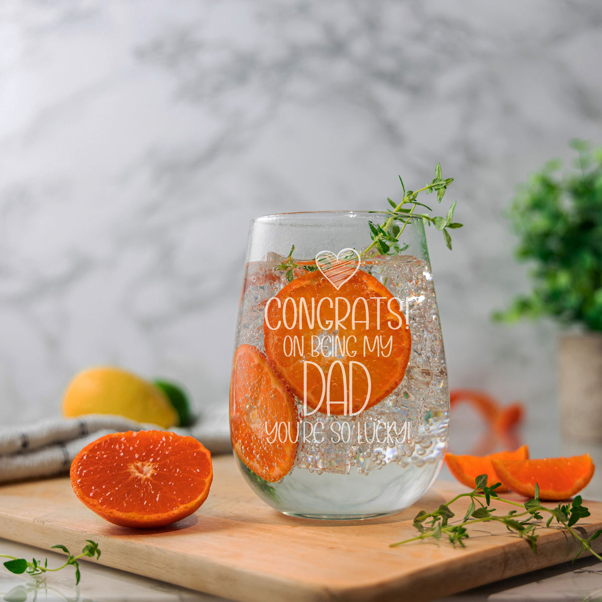 Congrats on Being my Dad Engraved Stemless Gin Glass Birthday Gift