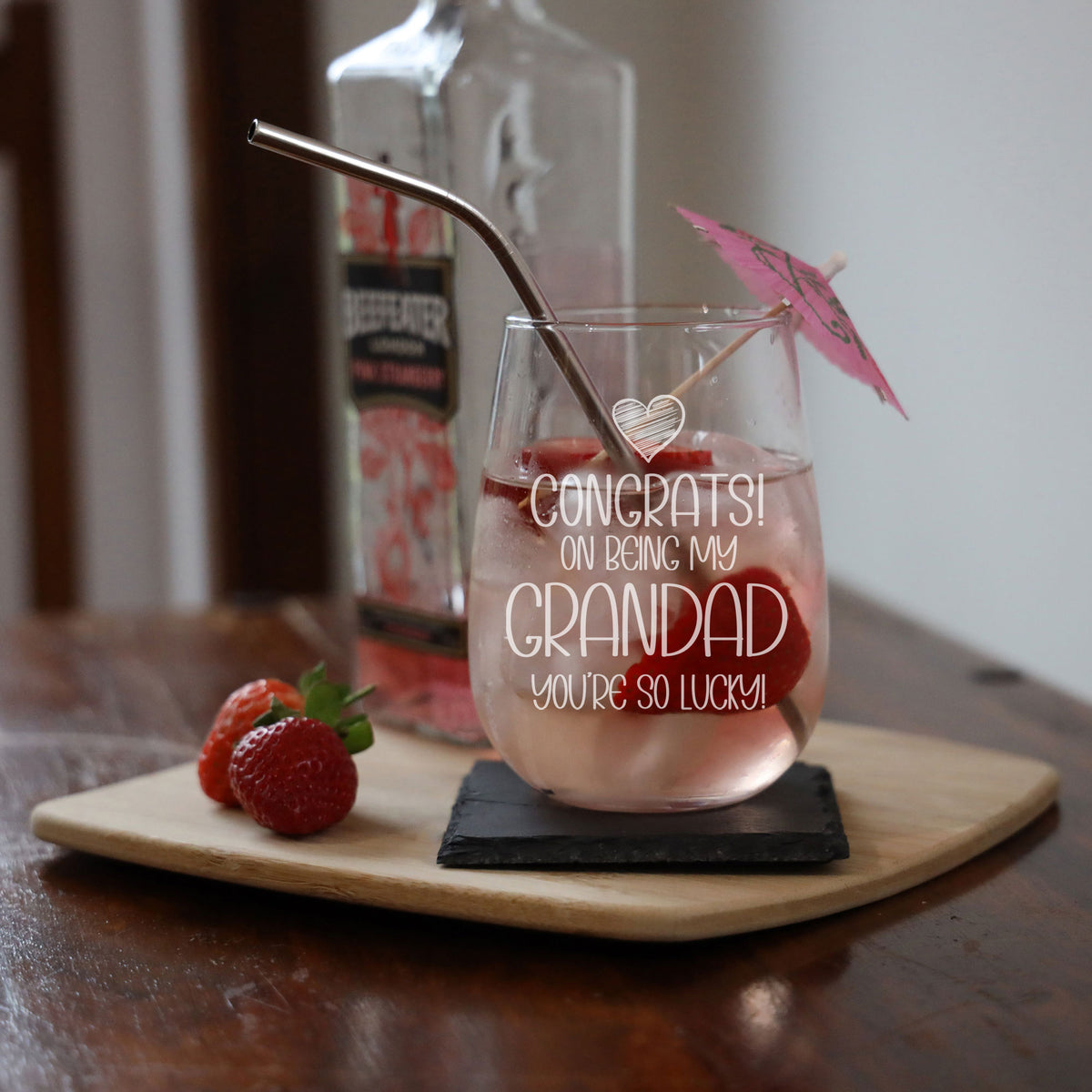 Congrats on Being my Grandad Engraved Stemless Gin Glass Birthday Gift