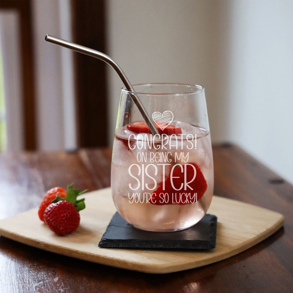 Congrats on Being my Sister Birthday Engraved Stemless Gin Glass