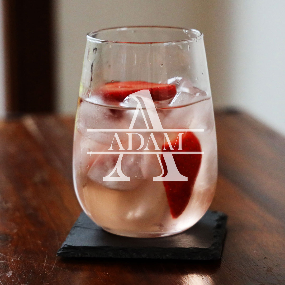 Personalised Split Monogram Stemless Gin Glass