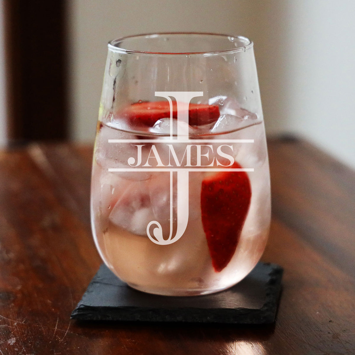 Personalised Split Monogram Stemless Gin Glass