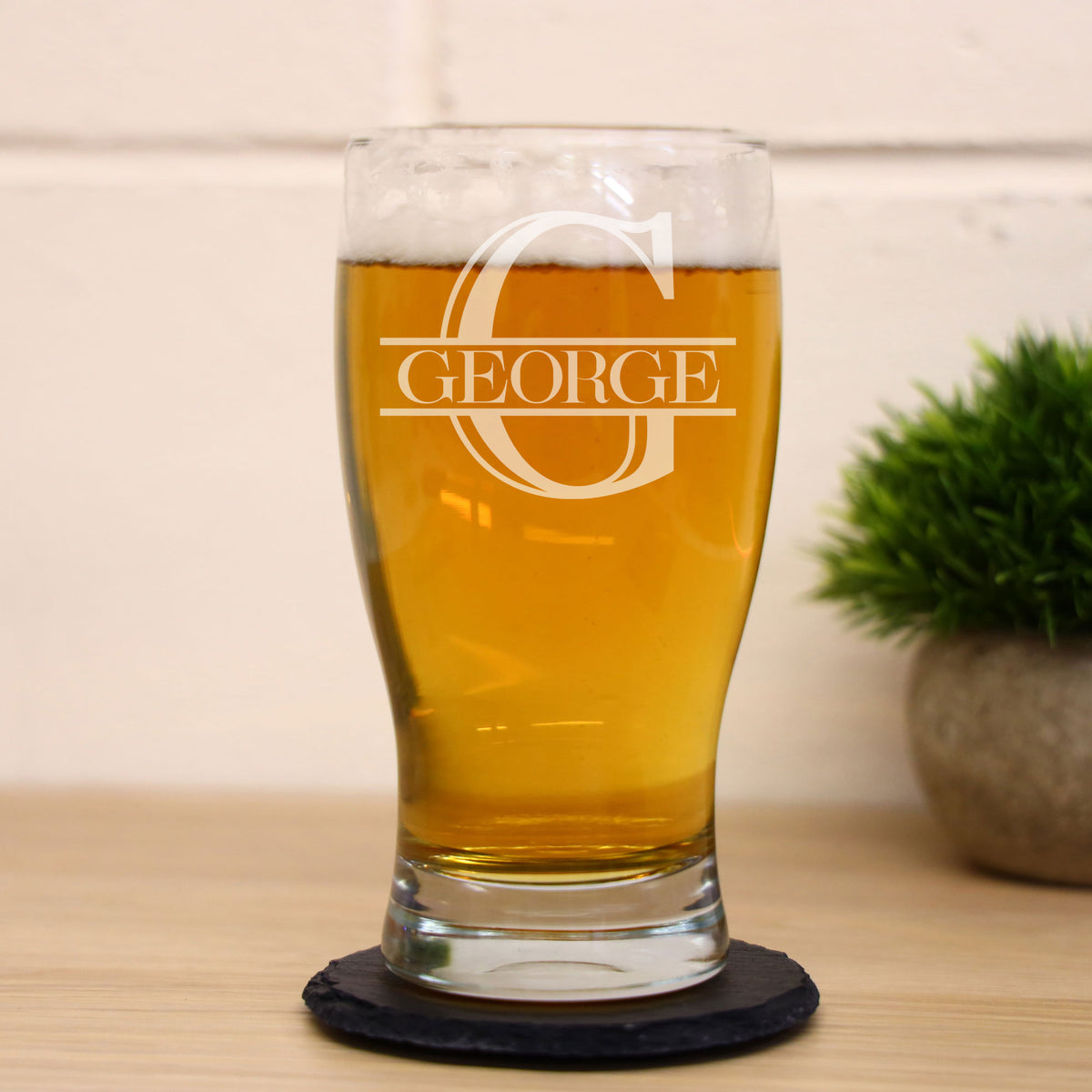 Personalised Split Monogram Engraved Pint Glass Birthday Gift