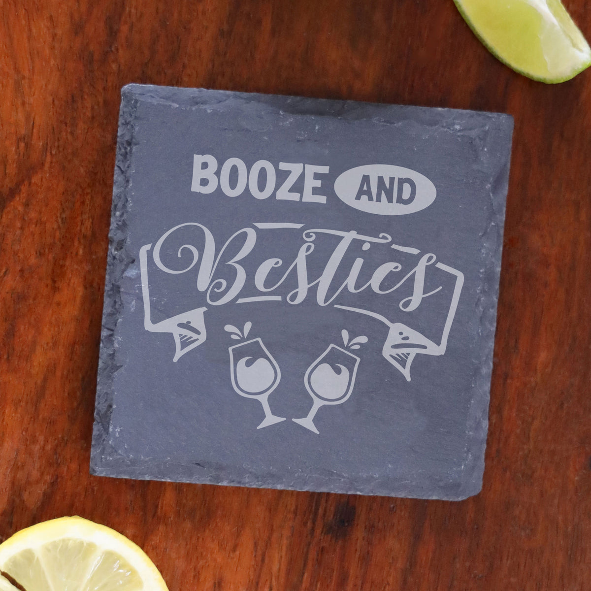Booze and Besties Engraved Slate Coaster Birthday Gift For Best Friend