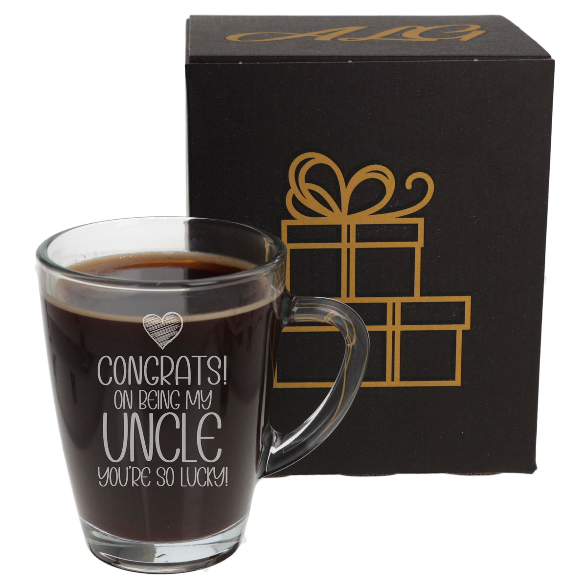 Congrats on Being my Uncle Engraved Glass Mug Birthday Gift