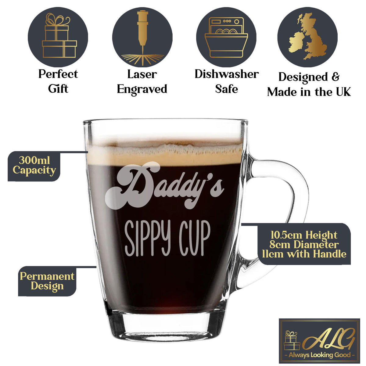 Daddy's Sippy Cup Engraved Glass Coffee Mug Birthday Gift For Dad