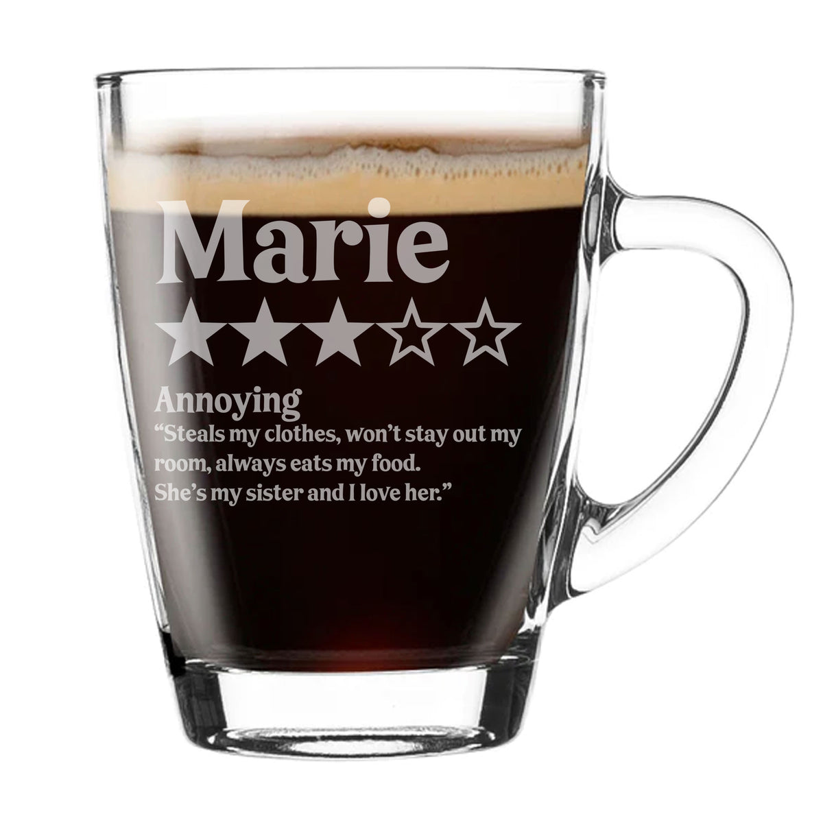 Personalised Review Engraved Glass Mug