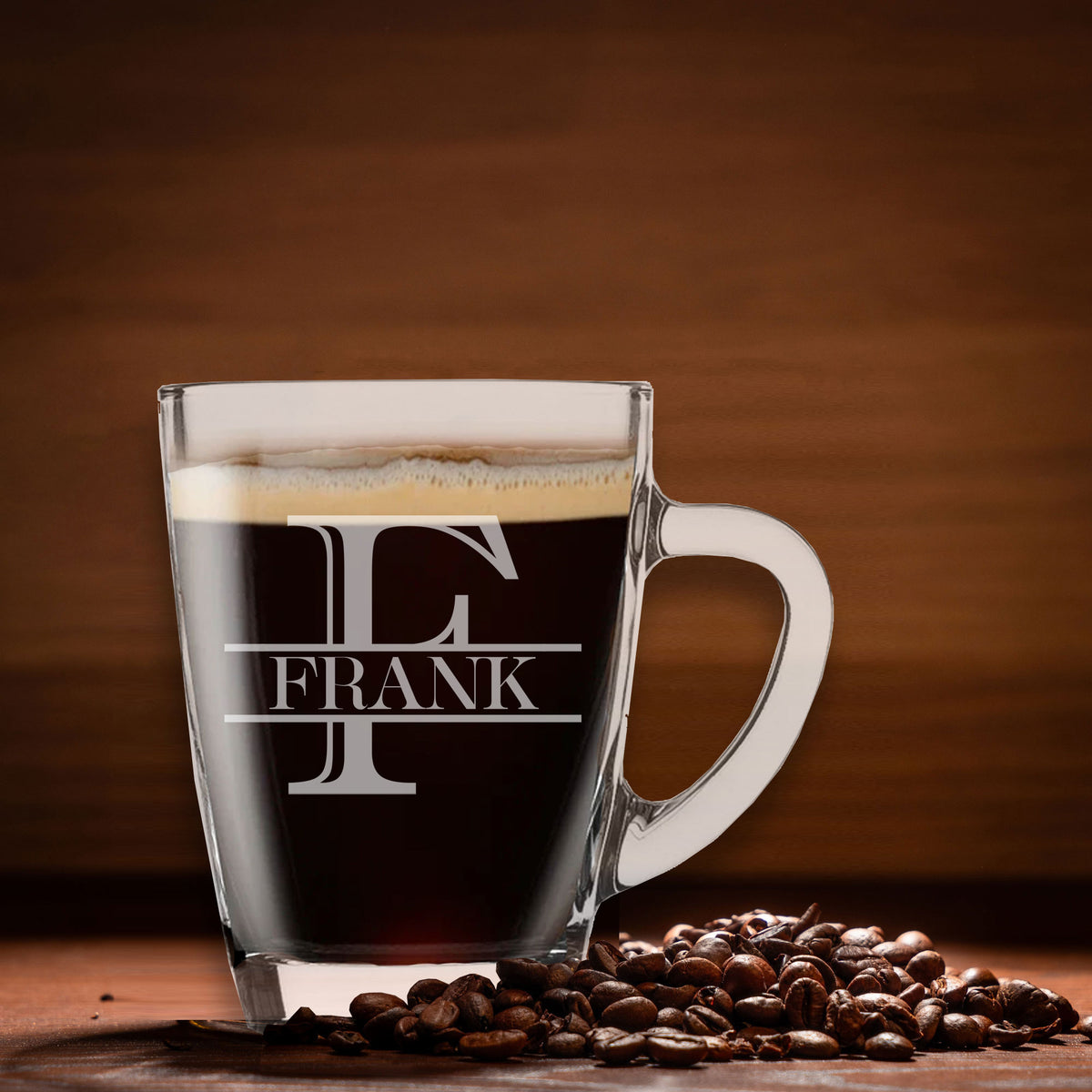 Personalised Split Monogram Glass Coffee Mug Birthday Gift