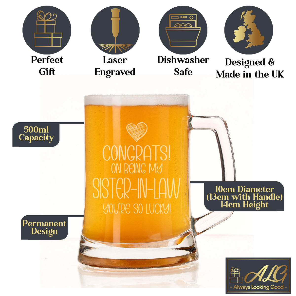 Congrats on Being my Sister-in-Law Engraved Beer Stein Birthday Gift