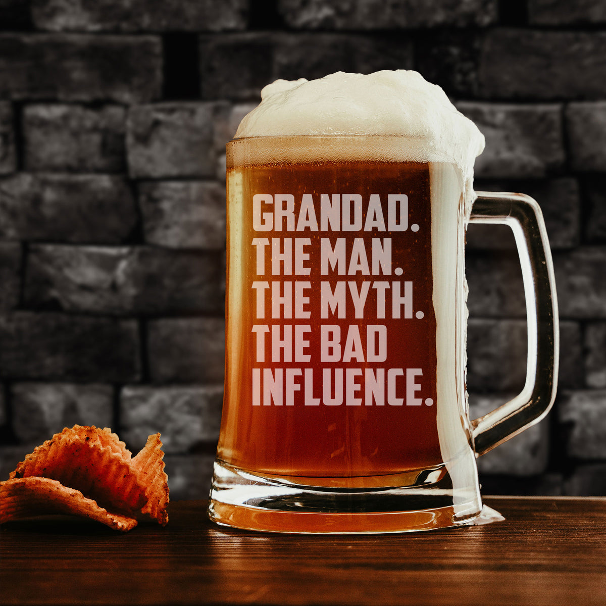 Grandad The Man The Myth The Bad Influence Engraved Beer Stein Birthday Gift